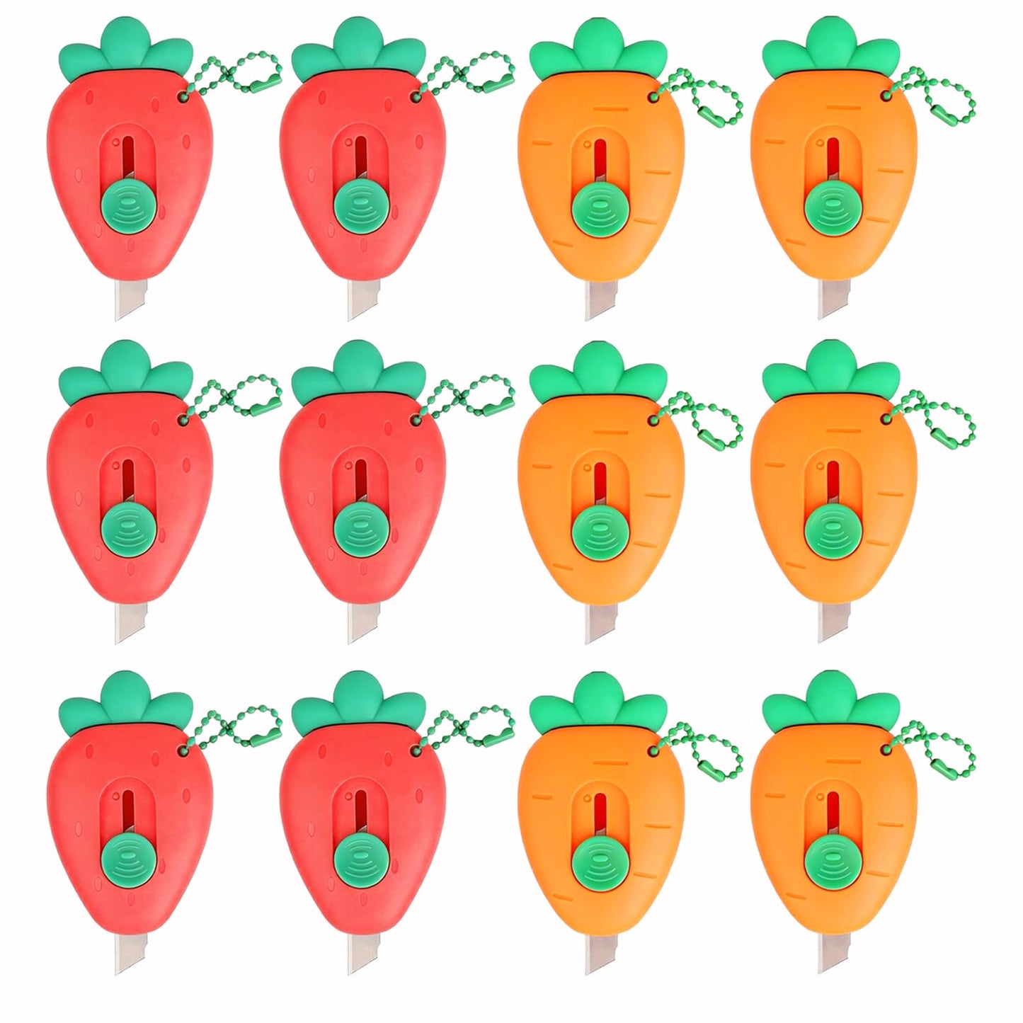12 Pcs Mini Box Cutter Retractable Utility Knife Cartoon Strawberry Carrot Shape Pocket Size Art Craft Cutter for Mail Envelope Cardboard