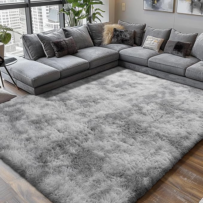 9X12 Large Area Rugs for Living Room Bedroom,Big Shag Rug for Bedroom Dorm,Soft Fluffy Indoor Carpet Nursery Rugs for Kids Girls Room Home Decor (Mottling Grey, 9X12 Feet)