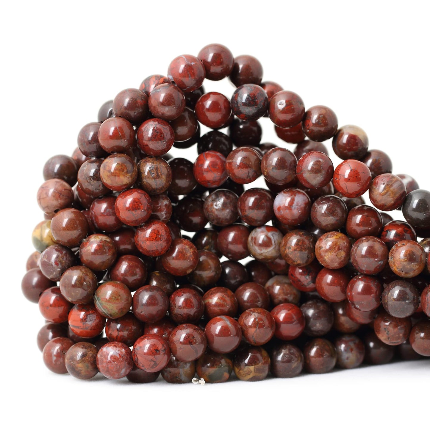 CHEAVIAN 45PCS 8mm Natural Red Brecciated Jasper Gemstone Round Loose Beads Stone Beads for Jewelry Making DIY 1 Strand 15"