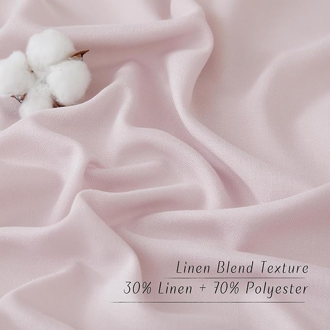 NICETOWN Blush Pink Linen Curtains for Kitchen, Thick Flax Small Window Treatments Semi Sheer Privacy Assured with Light Through for Cafe/Bathroom, W42 x L90, 2 Panels