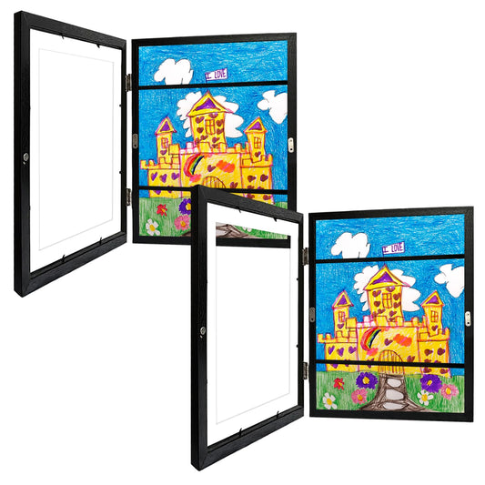 (2-Pack) Kids Art Frames Changeable, 8.5x11 Front Opening Kids Artwork Frames for Wall, Black Artwork Display Holds 150 Pcs for 3D Picture, Art Crafts, Hanging Wall Decor