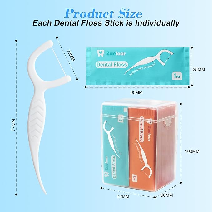 Individually Wrapped Dental Floss Picks, Zueloar Floss Singles Case,50 Count Tooth Flossers for Travel Hotel Restaurant Party Office Car, Oral Care and Clean Teeth for Adults Kids (50)