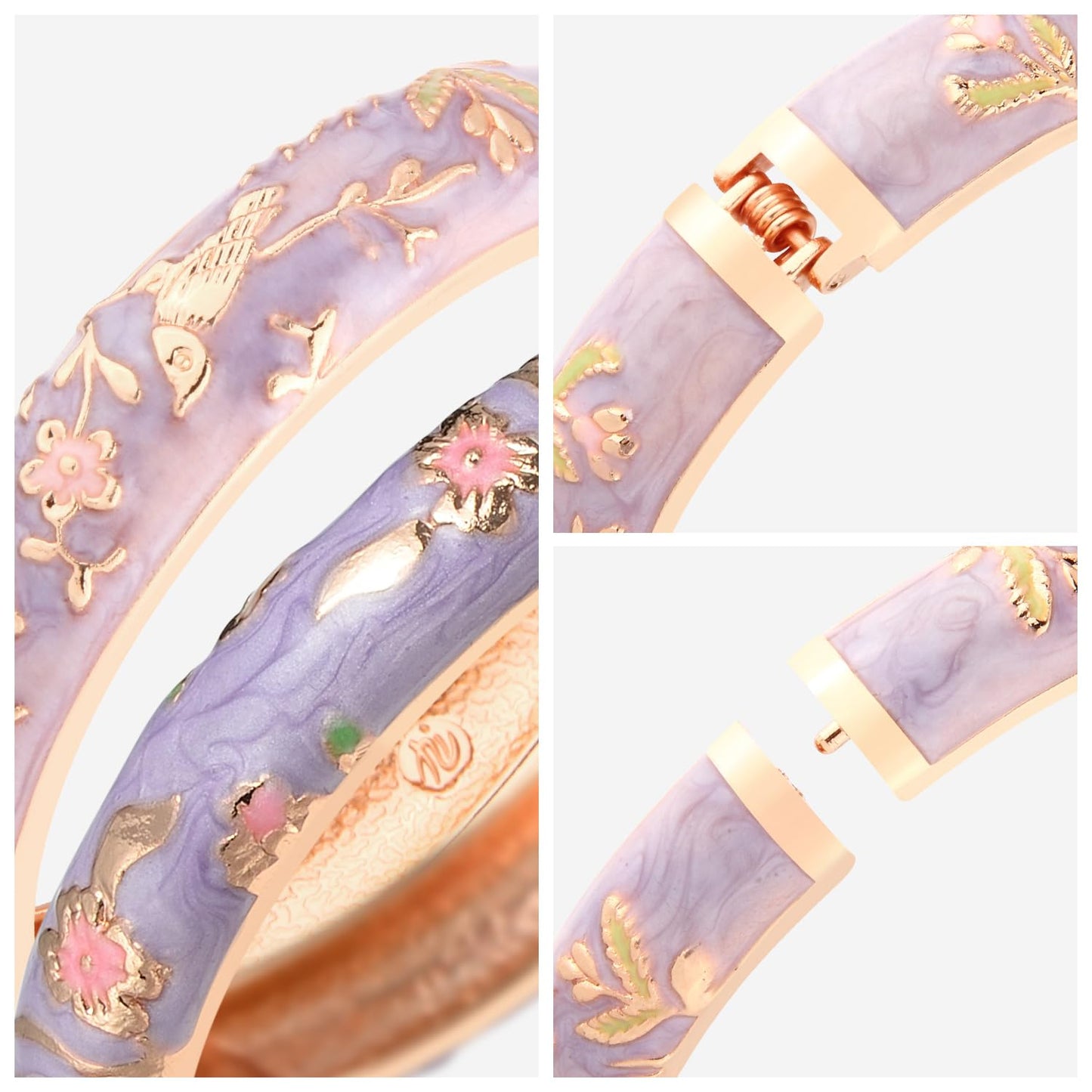 UJOY Colors Handcraft Jewelry Cloisonne Bracelet Enamel Bird Spring Hinged Womens Bangles Gifts Box 55C49-55A111 Purple