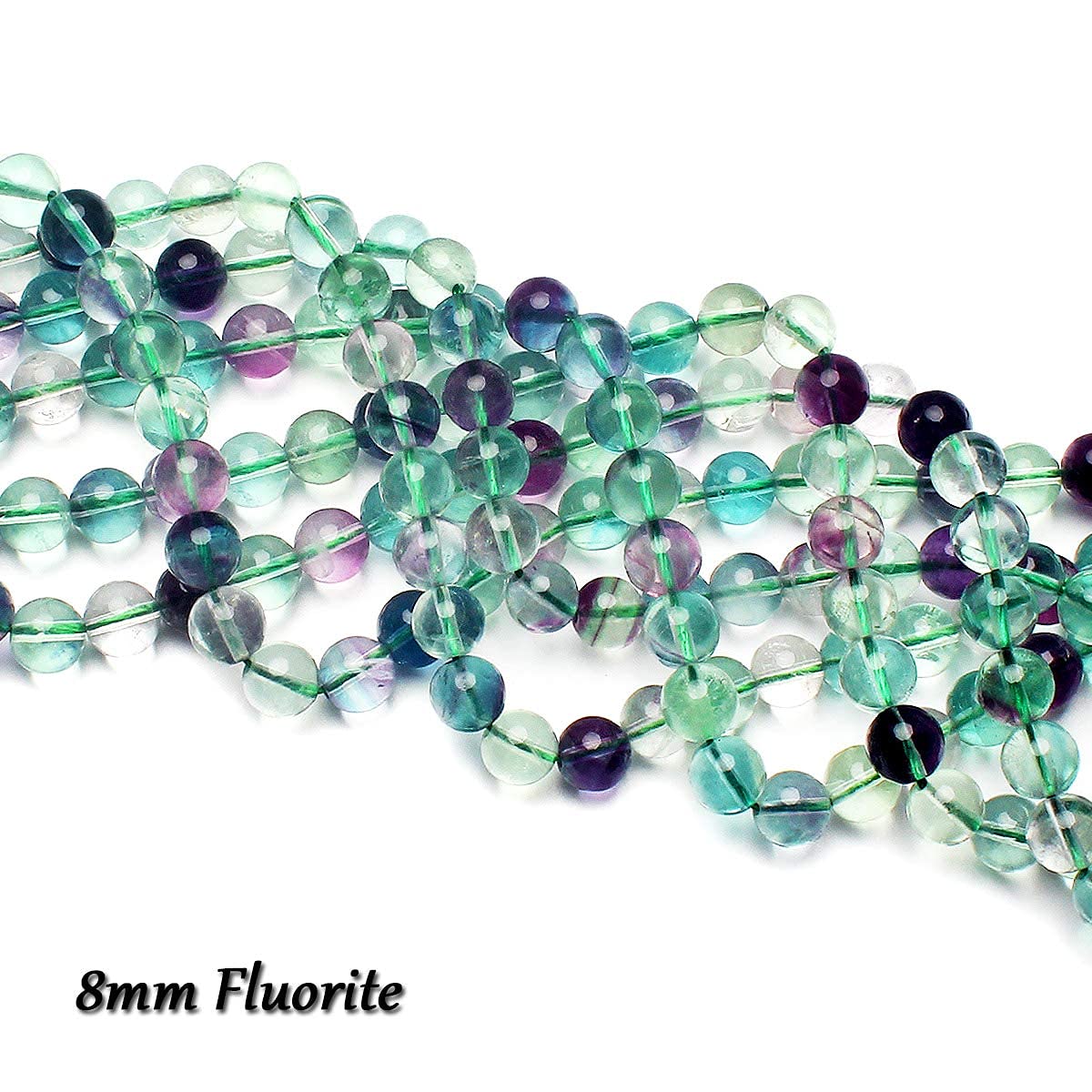 70PCS Natural 8MM Healing Gemstone, Fluorite Energy Stone Round Loose Beads, Semi-Precious Crystal Beads with Free Elastic String for Jewelry Making DIY