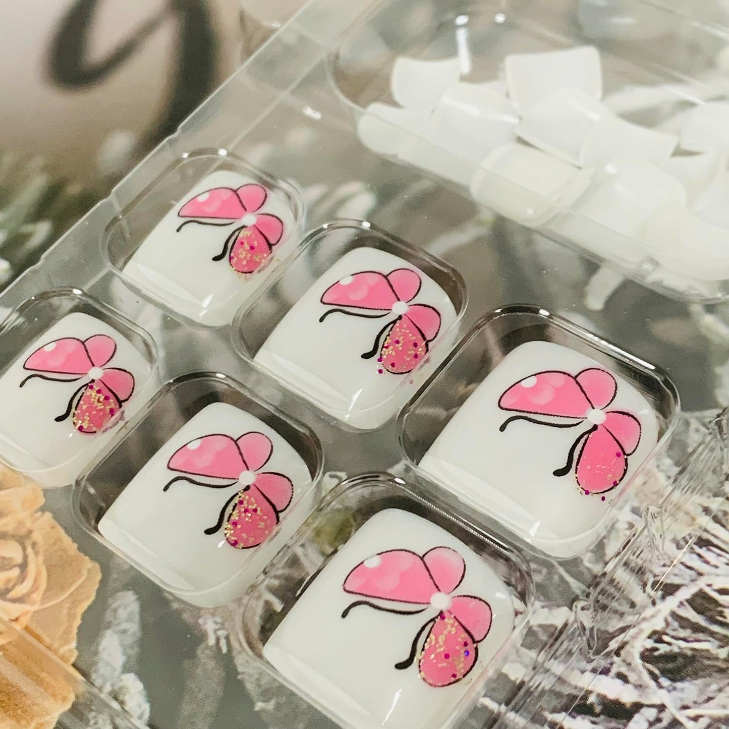 Press On Coffin Toenails With Butterfly Designs, Full Cover Reusable False Nails With Adhesive Tab, Artificial Acrylic Fake Toe Nails, Glue On With Charm, Stick On for Women