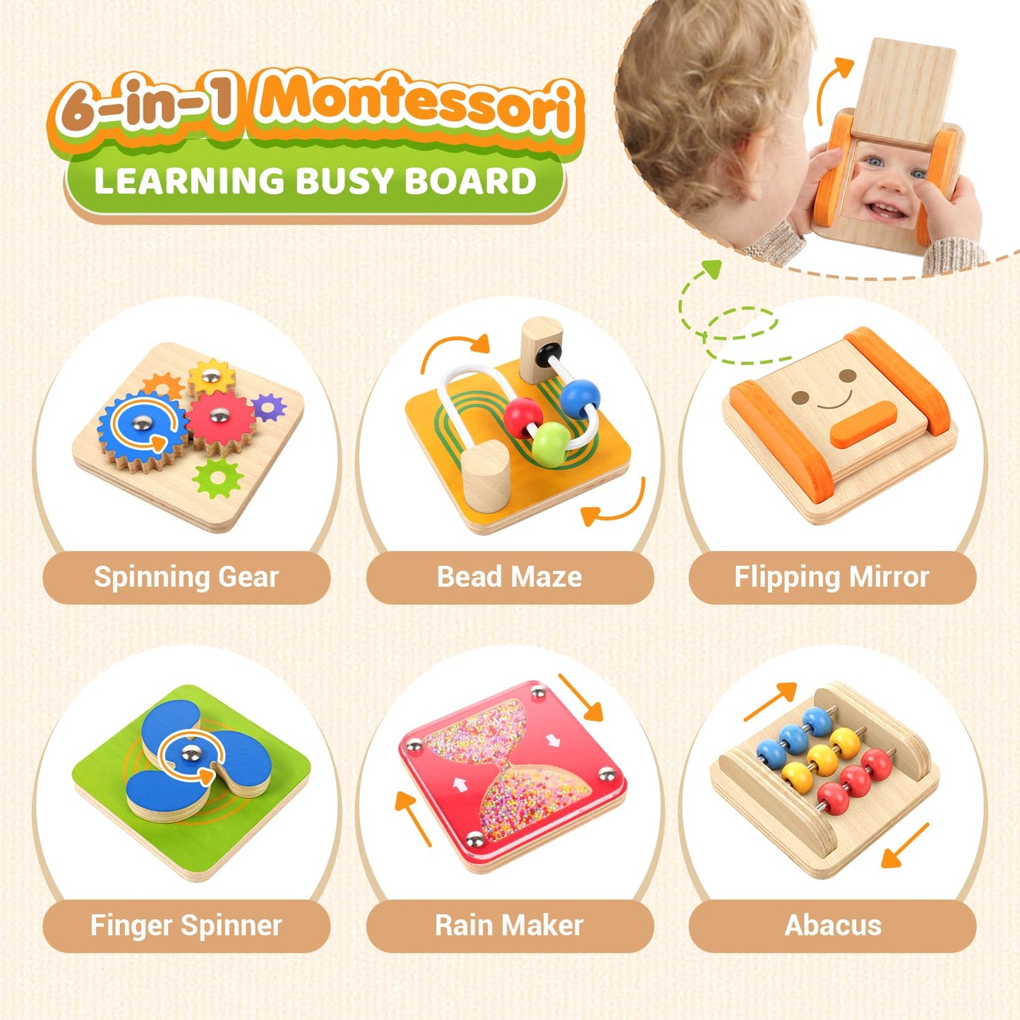 SMALL FISH Wooden Montessori Baby Toys and Toddler Busy Board Bundle