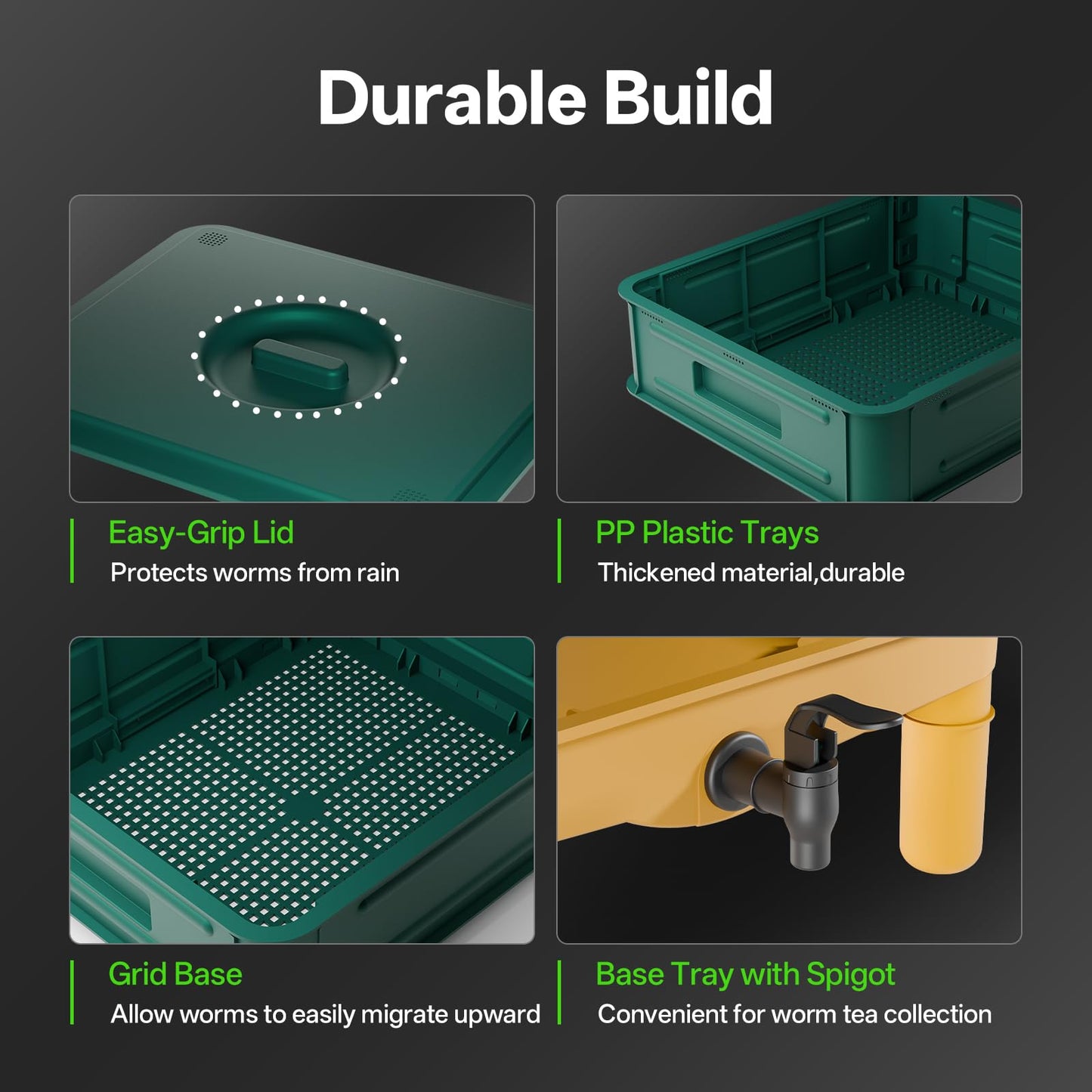 5-Layer Worm Compost Bin, 85L Worm Composter for Indoor & Outdoor, Starter Kits for Vermicomposting Starter, Garden Worm Composting Bin for Recycling Food Waste (Green)