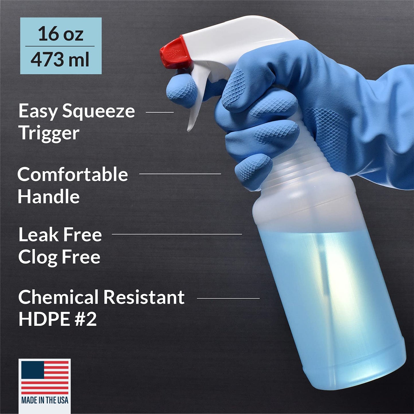 Pinnacle Mercantile Plastic Spray Bottles Leak Proof Technology Empty 16 oz Value Pack of 12 Made In USA