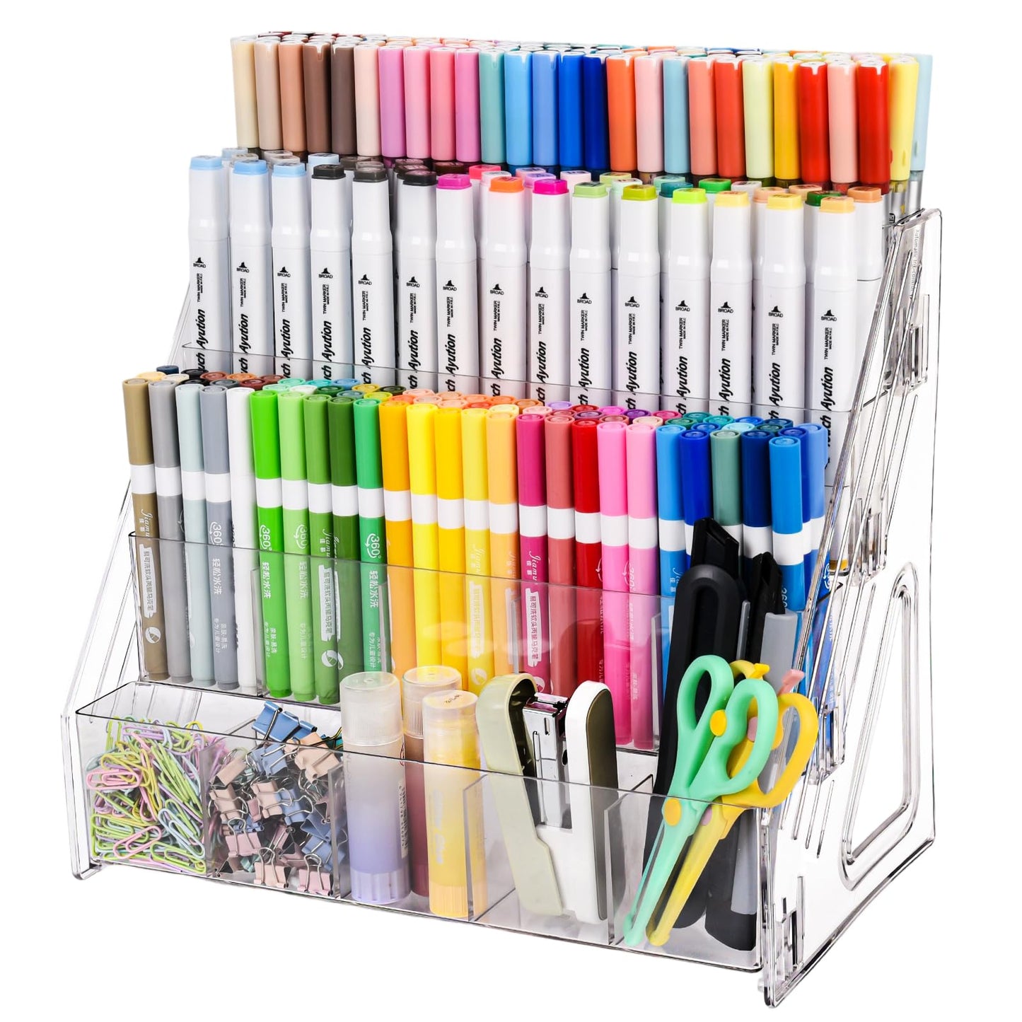 CELSOL Acrylic Marker Organizer – 4 Tier 20 Compartments for Pens, Markers, Art Supplies & Office Essentials – Clear Vertical Desk Storage for Home, Office & School