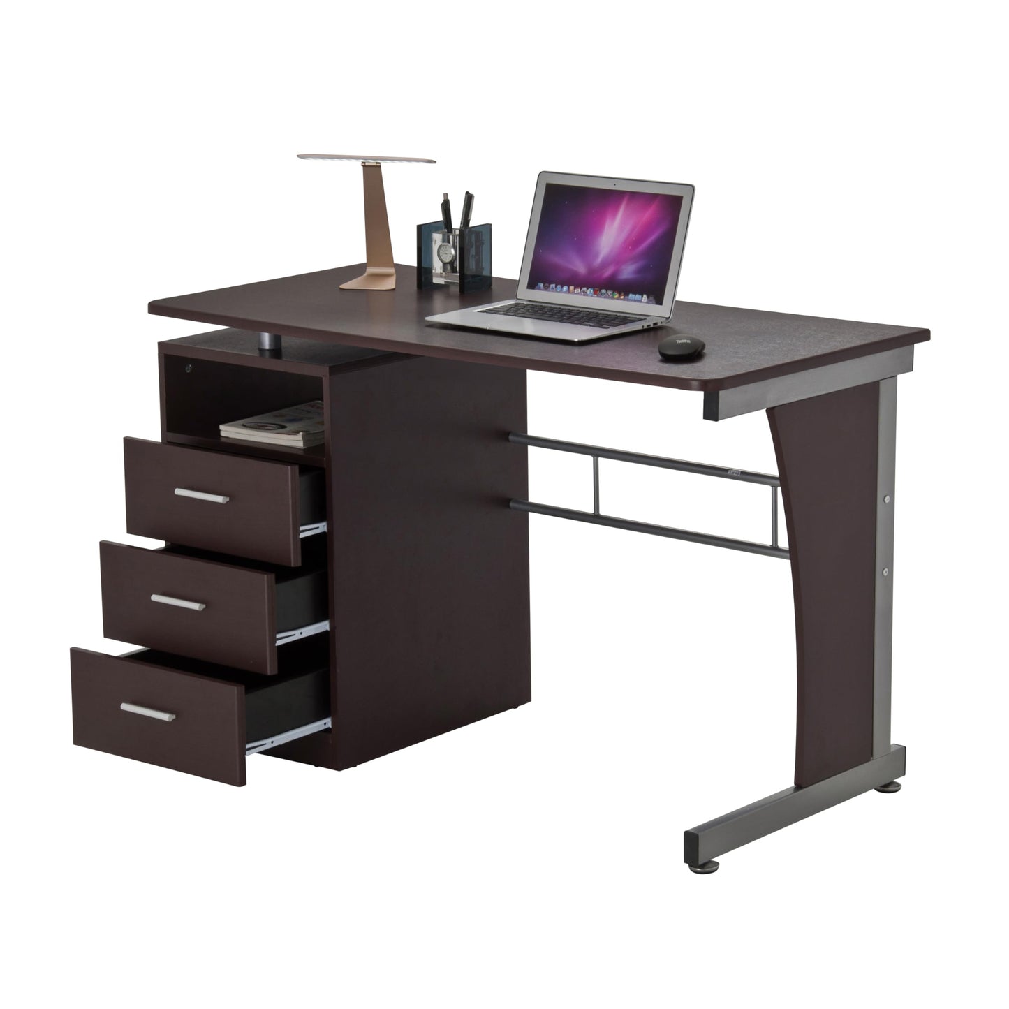 47.25" Computer Desk with Drawers, Home Office Desk with Storage, Heavy Duty and Water Resistant Study Table, Chocolate Brown
