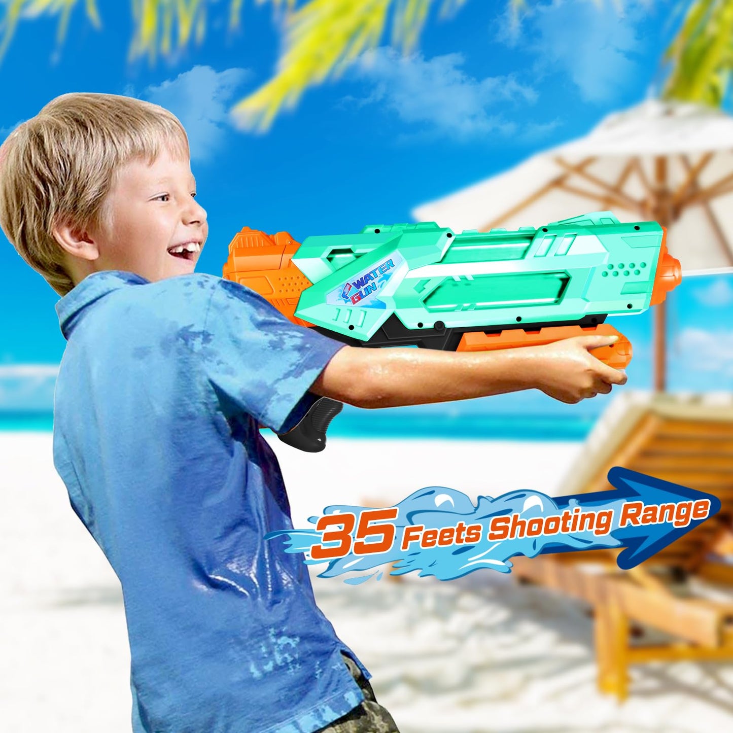 Quanquer Super Water Guns for Adults - 2 Pack Super Guns Water Soaker Blaster Squirt Toy 1200cc with Excellent Range - Gift Toys for Outdoor Swimming Pool Fighting Play (Blue Green)