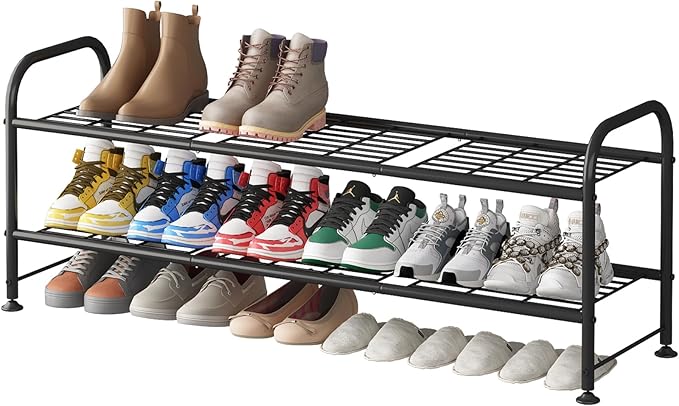 LINZINAR Shoe Rack 2 Tier Storage Organizer for Closet Entryway Metal Black