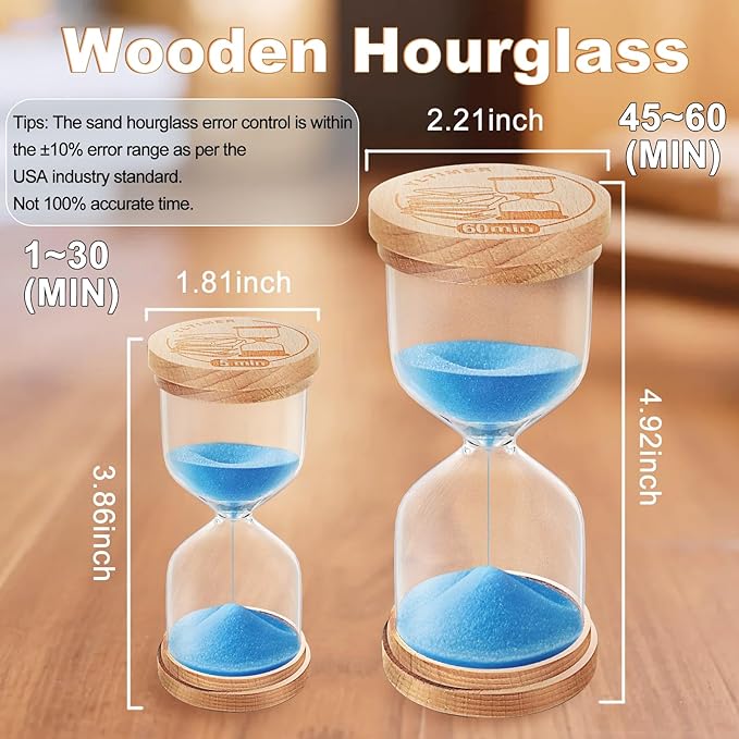 Hourglass 45 Minute Sand Timer:Large Colorful SandClock,Beech Wooden Sand Watch 45 Min, Hour Glass Sandglass for Games,Study (Blue)