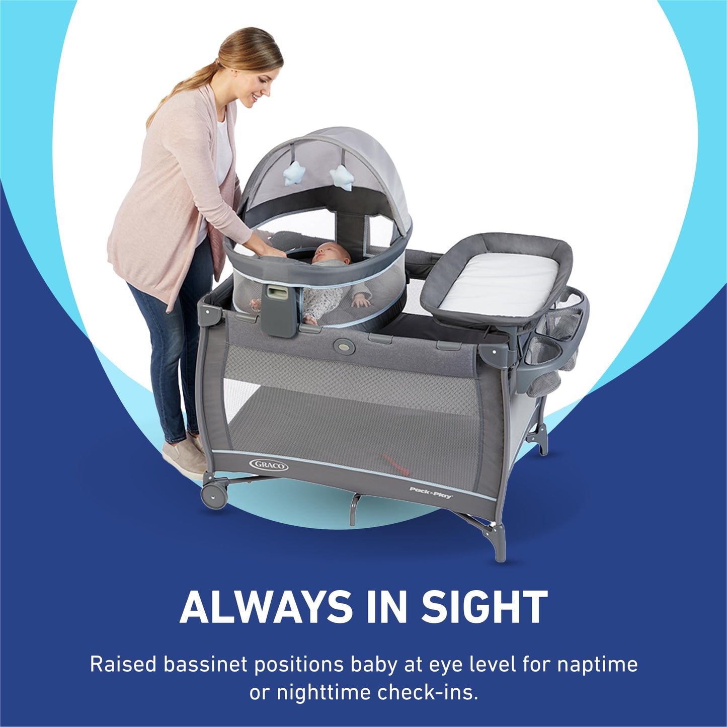 Graco® Pack n Play Dome LX Playard with Baby Bassinet Lightweight Portable Crib Push-Button Fold Travel Crib Redmond Convertible