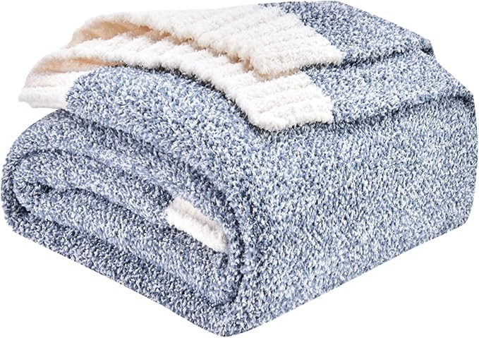 CozeCube Melange Blanket, Ultra Soft Blue and White Throw Blanket, Warm Cozy Knit Fuzzy Plush Reversible Throw for Couch Bed Sofa, 50"x60"