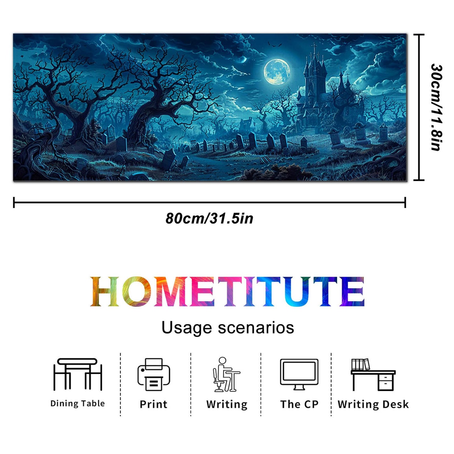 HOMETITUTE Large Mouse Pad 31.5x11.8 Inch Gaming Mousepad Moonlit Graveyard Night Art Non-Slip Keyboard Desktop Protector Mat XL Mouse Pad for Home Office Laptop Wireless Mice Accessories