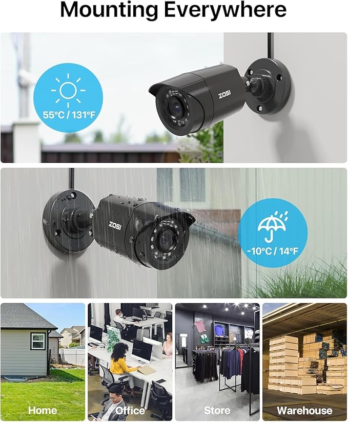 ZOSI 16CH 3K Lite Home Security Camera System,AI Human/Vehicle Detection,Night Vision,Remote Access,8pcs 1080p Outdoor Surveillance Cameras,16 Channel 1080P CCTV DVR with 2TB HDD for 24/7 Recording