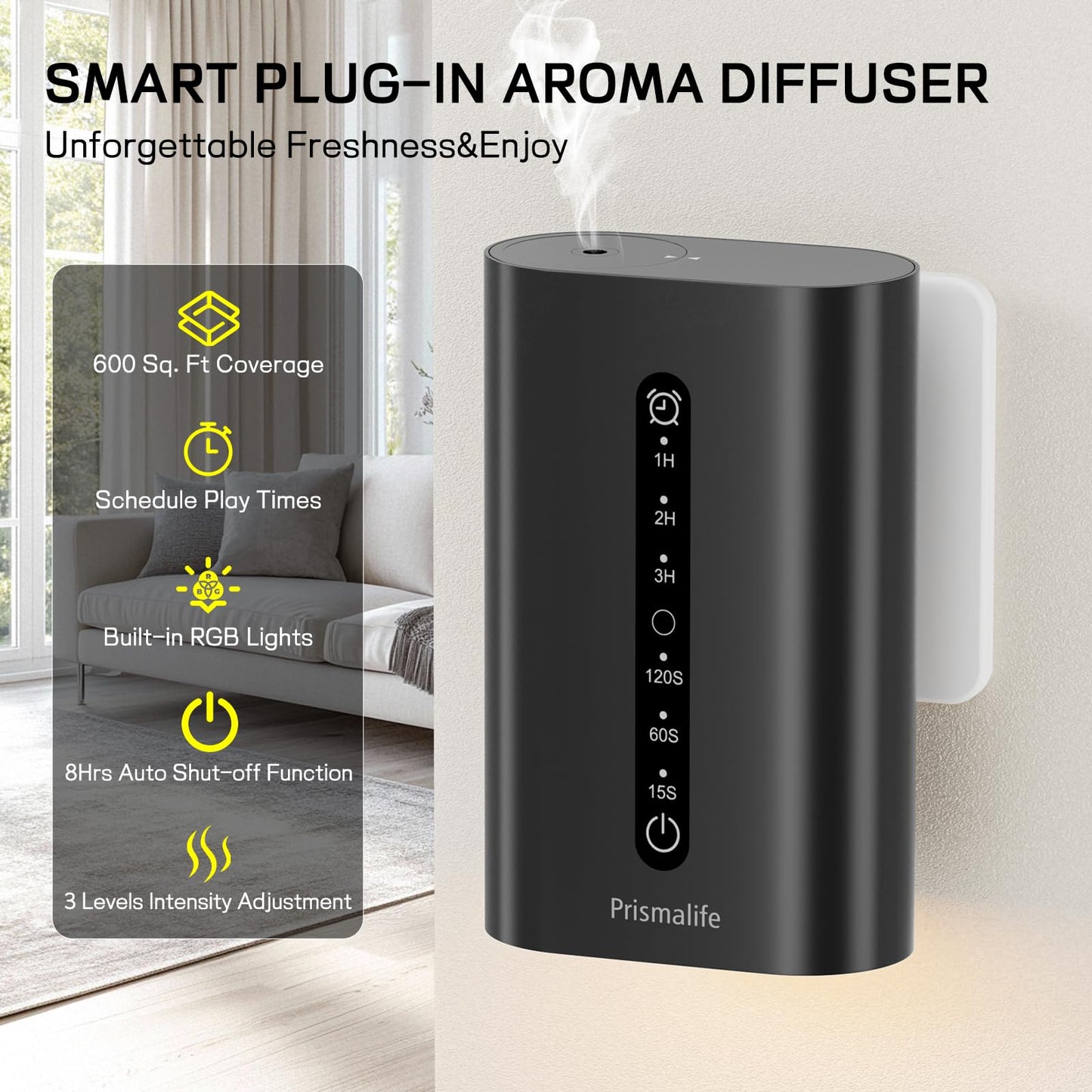 2025 Upgrade Smart Plug in Diffuser, Waterless Scent Diffusers for Home Cover Up to 800 Sq. Ft with 3 Mist Levels & Timers, Waterless Essential Oil Diffuser with RGB Lighting for Home, Office