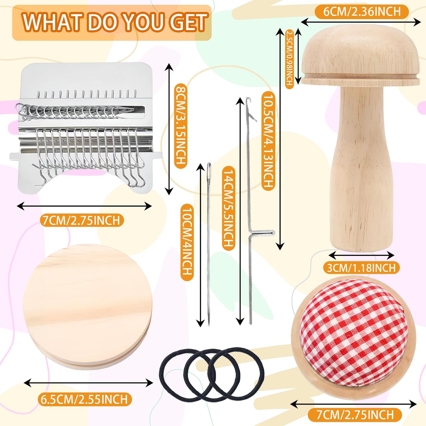 Mini Darning Mushroom for Socks 14 Hooks Small Speedweve Style Weaving Darning Loom with Knit Patch Kit Patch Maker Large Eye Needles 100 Colors Thread for Handcraft DIY Weaving Repair Tool