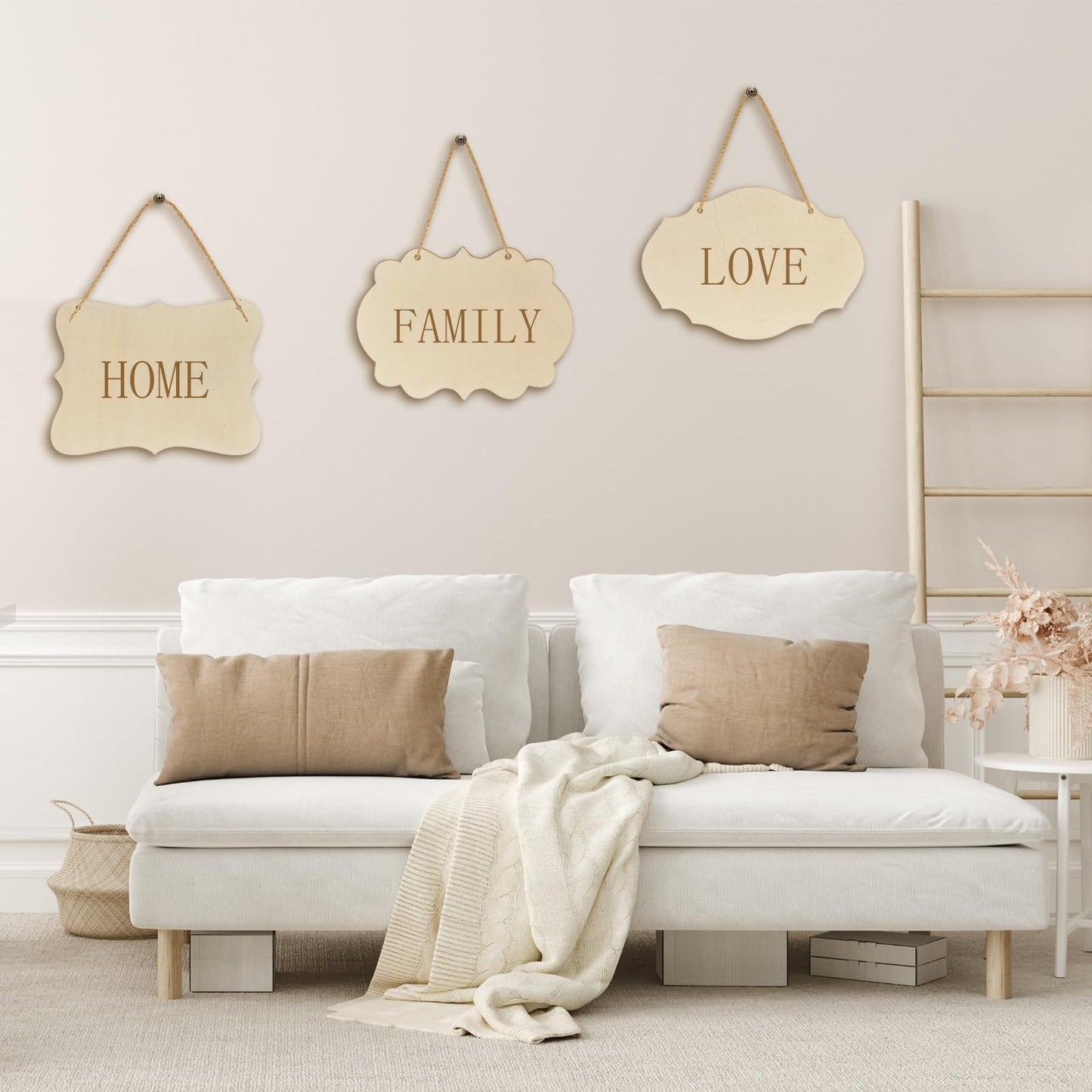 Jetec 24 Pcs Unfinished Hanging Wood Sign, Rectangular Wood Blank Plaque with Rope for Pyrography, Painting, Writing, Decoration, DIY Craft, 6 Designs
