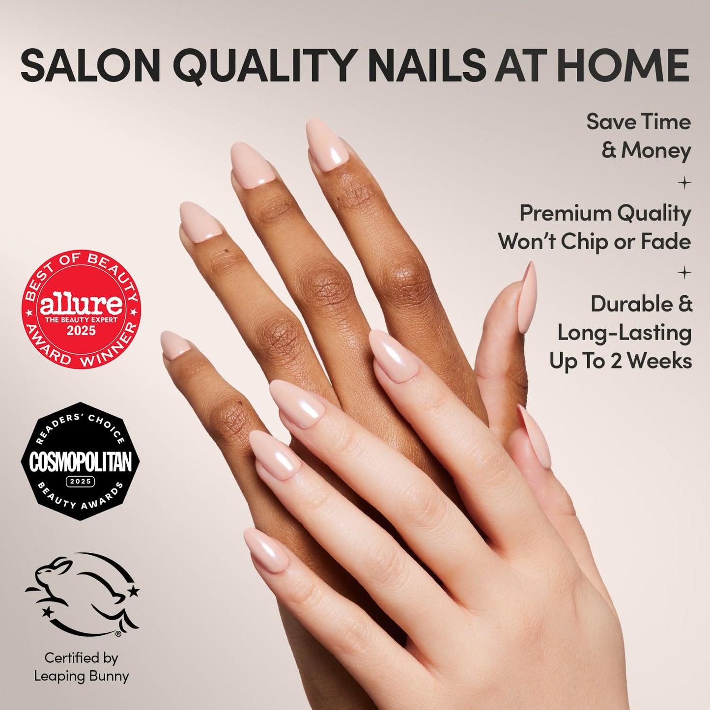 Glamnetic Press On Nails - Los Angeles | Solid Opaque Blush Nude Pink Short Almond Fake Nails in Glazed Finish, Salon Quality | 15 Sizes - 30 Nail Kit with Glue