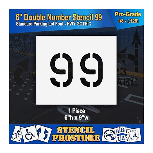 Pavement, Curb, and WheelStop Stencils - 6 inch Double Number Stencil - (99) - 6" x 9" x 1/8" (128 mil) - Pro-Grade