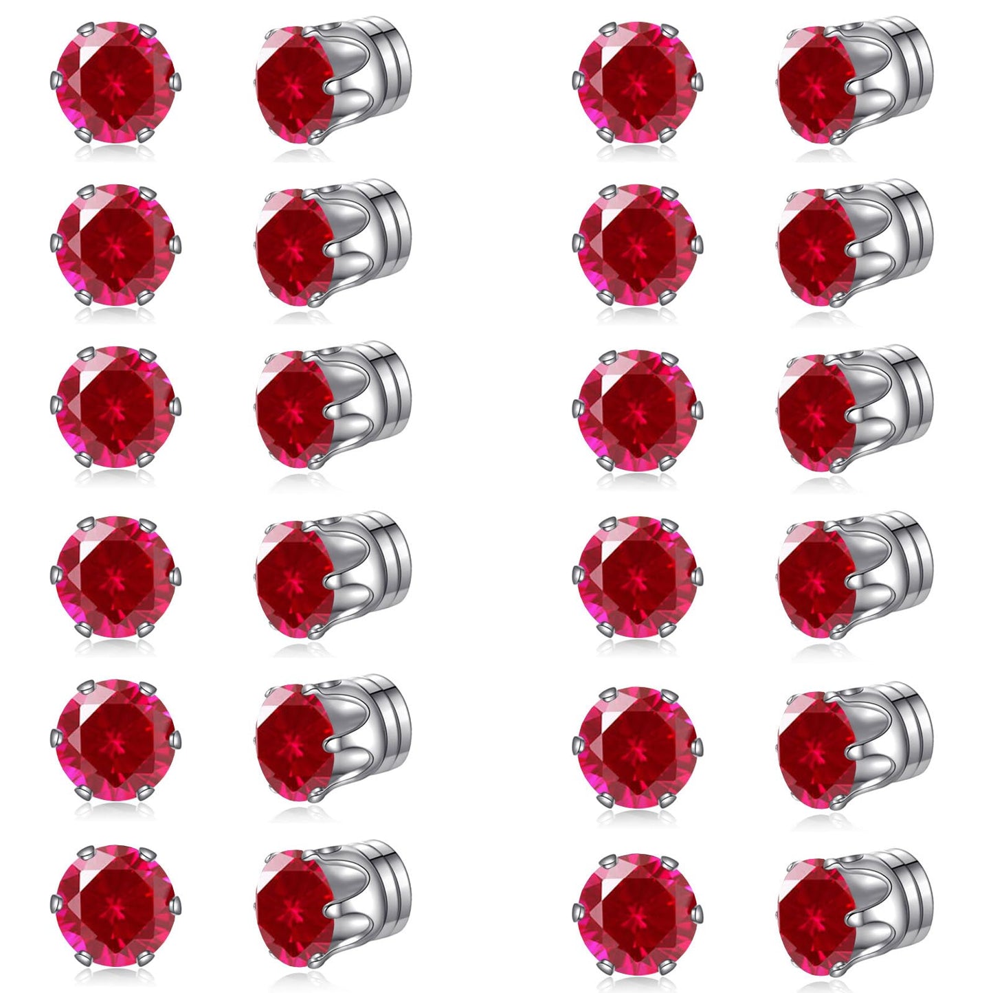 Spiritlele 12 Pairs Hot Pink Cubic Zirconia Magnetic Earrings Clip on Non Piercing Earrings Set Unisex