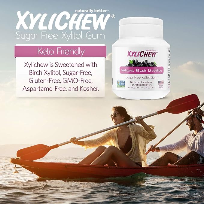 Xylichew 100% Xylitol Chewing Gum - Non GMO, Non Aspartame, Gluten Free, and Sugar Free Gum - Natural Oral Care, Relieves Bad Breath and Dry Mouth - Licorice, 60 Count