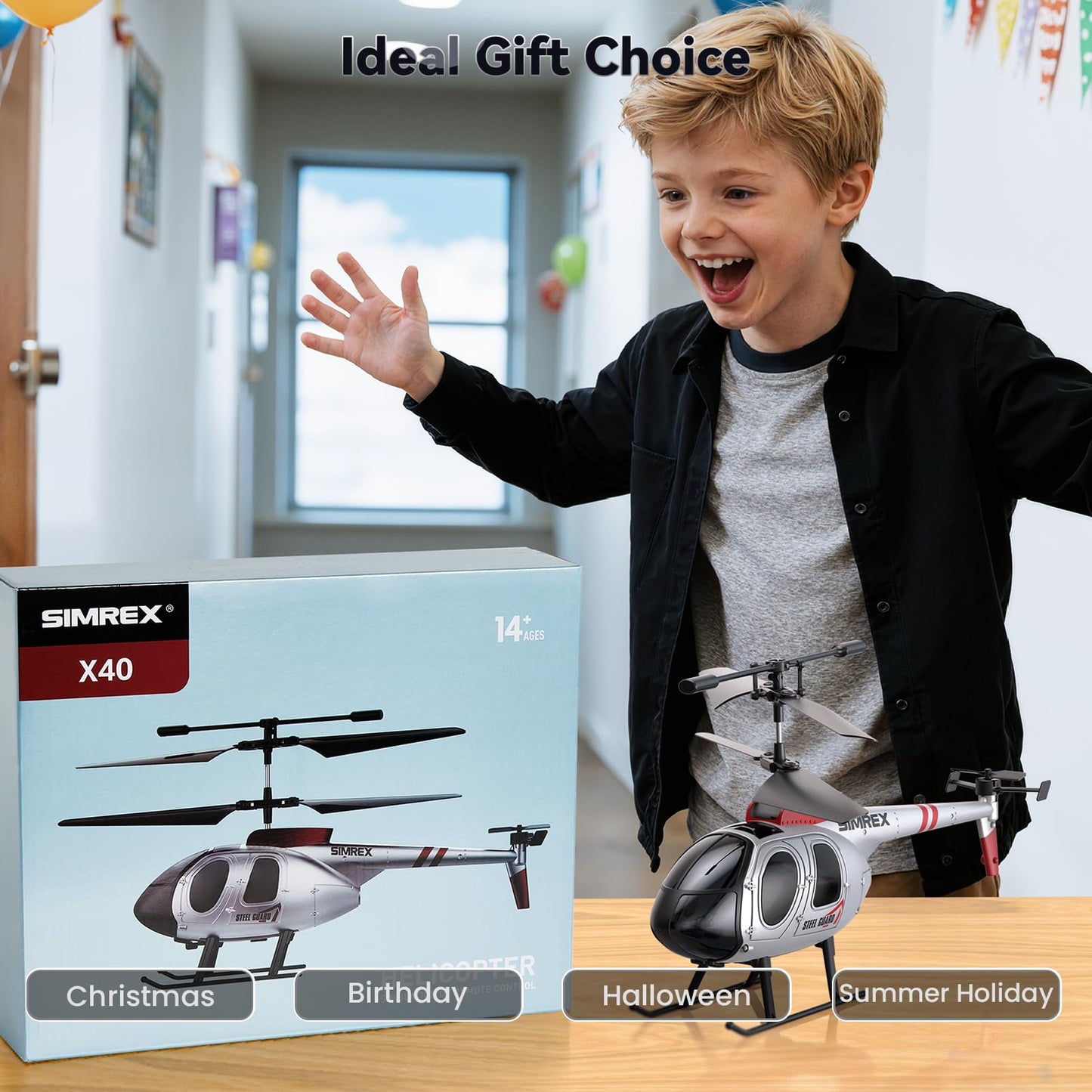 SIMREX RC Helicopter Toy for Kids & Beginners – Altitude Hold, 2 Speeds, Rechargeable with 2 Batteries, Indoor/Outdoor Hands-on Play, Ideal Gift for Boys Girls