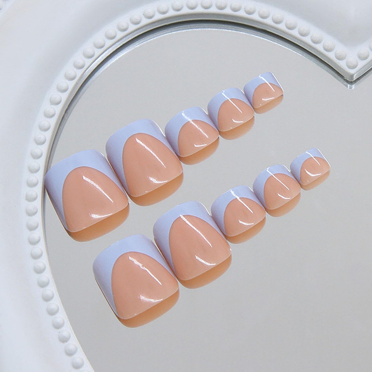 RUOKEXIN Short Press on Toenails Blue French Tip Fake Toenails with Designs Square Toe Nail Press ons Sparkly Artificial Nails for Women 24Pcs