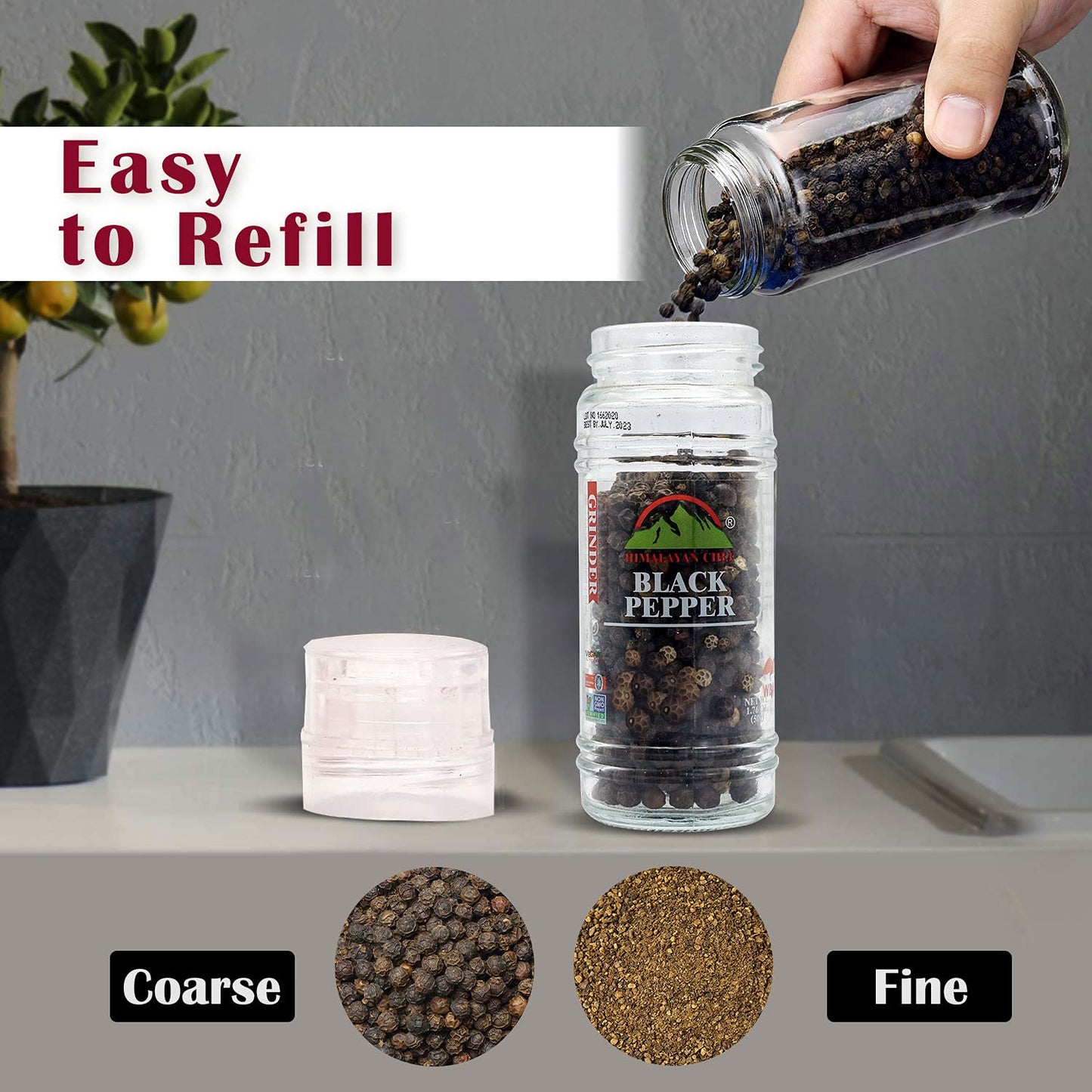 Himalayan Chef Pink Salt and Black Pepper Grinder with Stainless Steel Rack