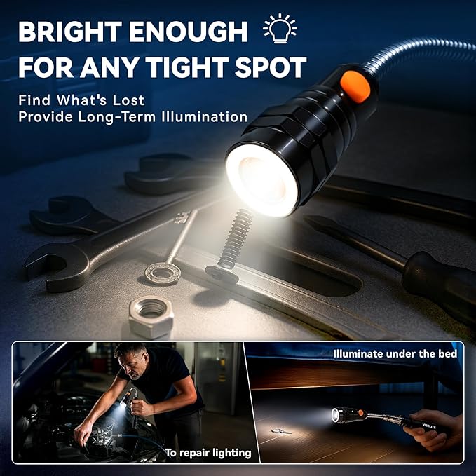 VIBELITE Extendable Magnetic Flashlight with Telescoping Magnet Pickup Tool-Cool Gadget Christmas Gifts Stocking Stuffers for Men, Husband, Dad, Father, Mechanic, Tech, Handyman, Him, Women, Black