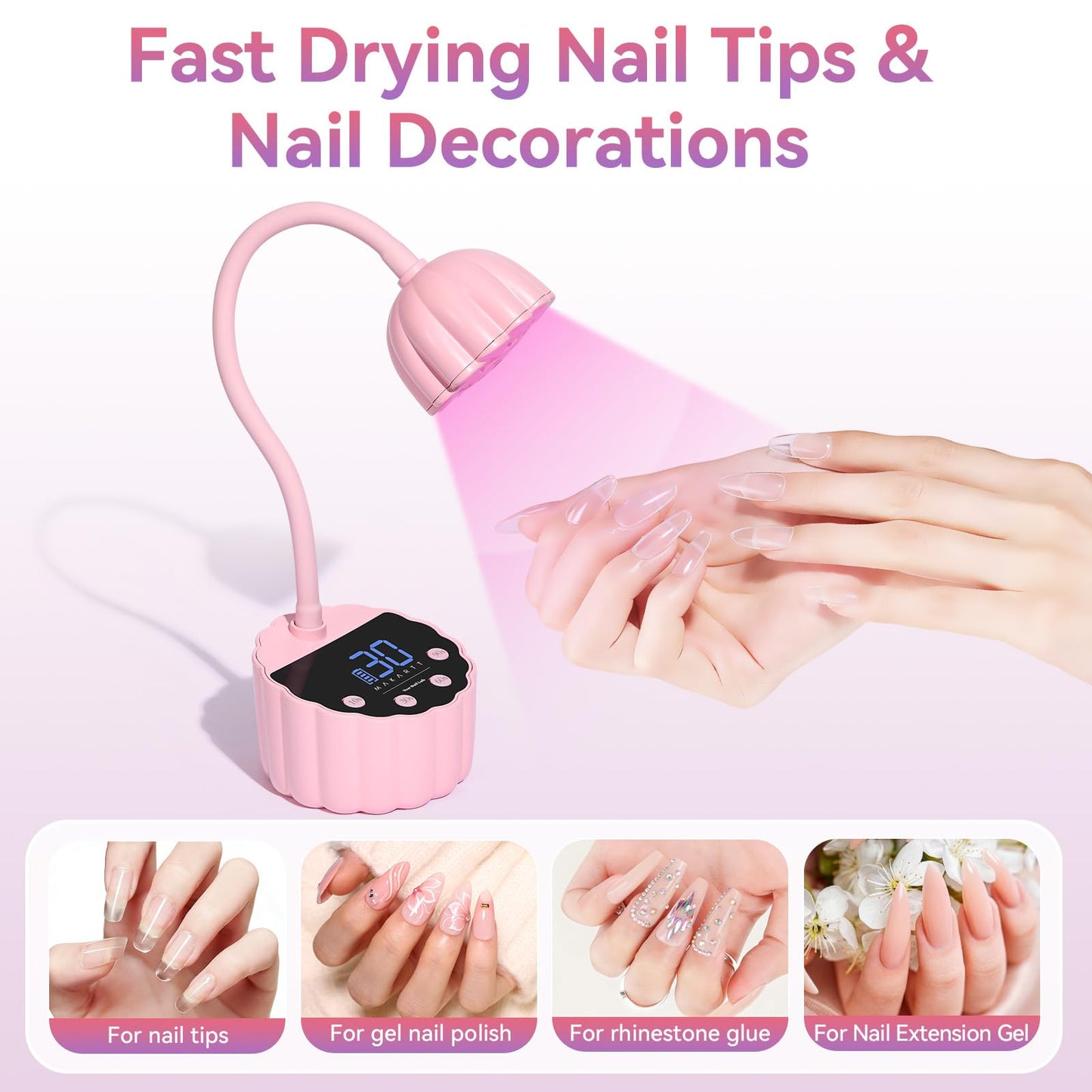 Makartt UV LED Nail Lamp - Gooseneck 58mW/cm² Flash Cure Lamp Rechargeable UV Light for Gel Nails with 4 Times & Auto Sensor USB Cordless Fast Curing Nail Art Design for Salon Home DIY (Pink)