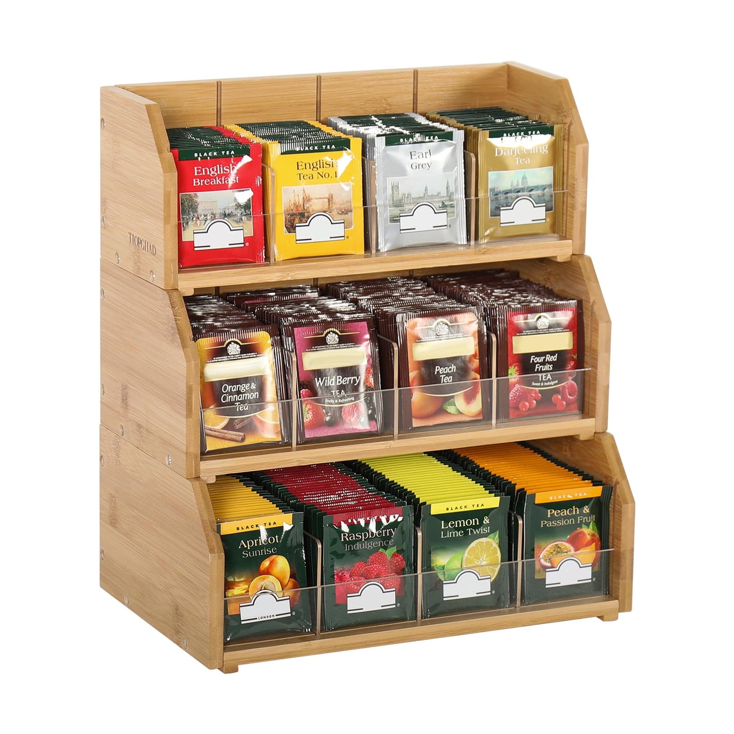 TIOPGHAD 3 Layer Stackable Bamboo Tea Bag Organizer Storage Holder for Tea Bags Wood Tea Box Containers Tea Rack Teabag Station Stand for Cabinet Countertop Office(Patented Design)
