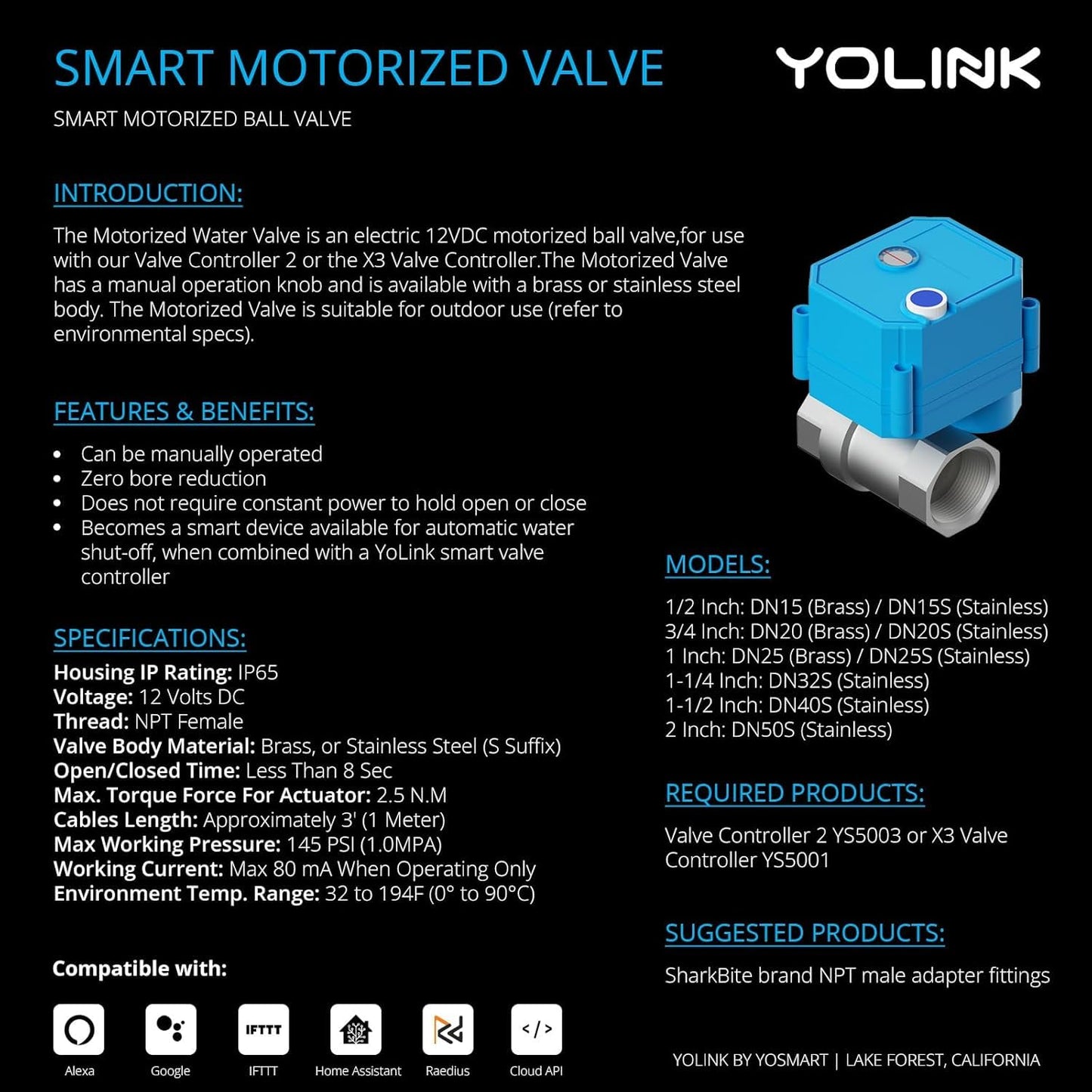 NSF Certified Pulse Meter + Shutoff Valve Kit, 3/4", FlowSmart Controller YS5006 Reads Meter Pulses, Real-Time Usage & Leak Detection, Auto Shutoff (D2D Offline), LoRa Long Range, Hub Included