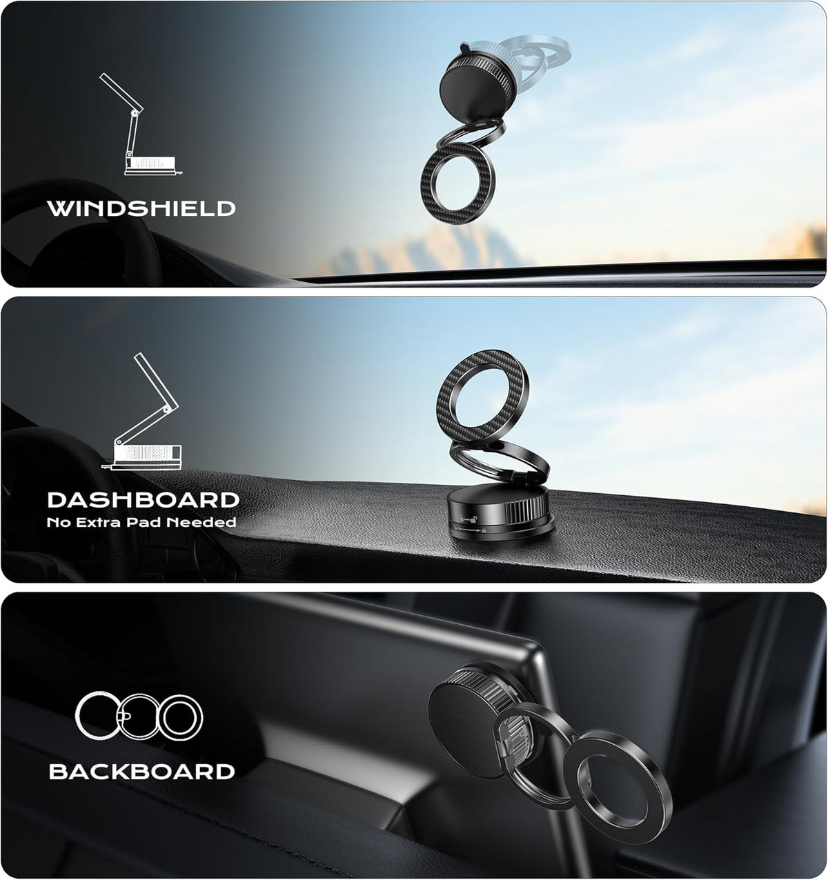 Latest Upgraded Suction Cup Phone Mount Nano Gel 360°Phone Stand Vacuum Magnetic Car Phone Holder for MagSafe Car Mount 110 LBS Car Accessories for iPhone 16/15/14/13/12 / Android