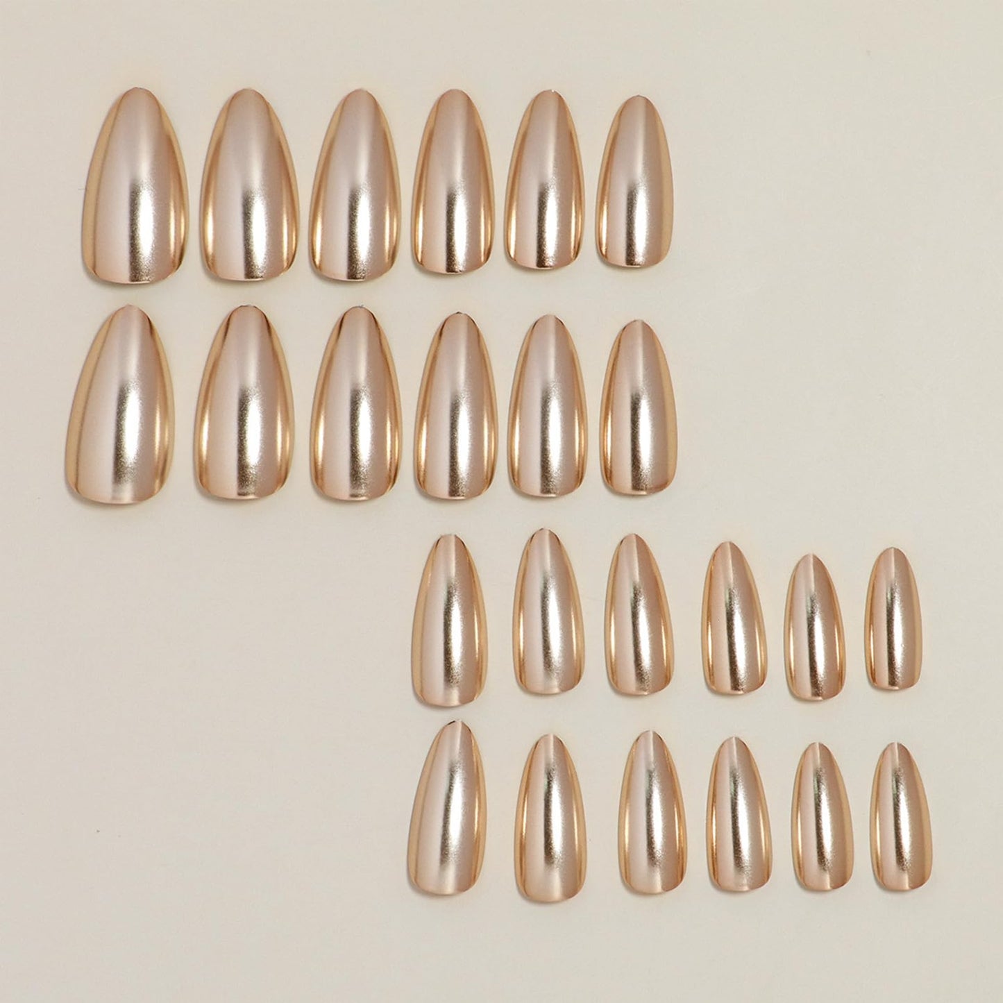 FJSMTOPl Gold Press on Nails Almond Fake Nails Metallic False Nails Press ons Christmas Acrylic Glue on Nails Medium Artificial Stick on Nail for Women Manicure 24Pcs