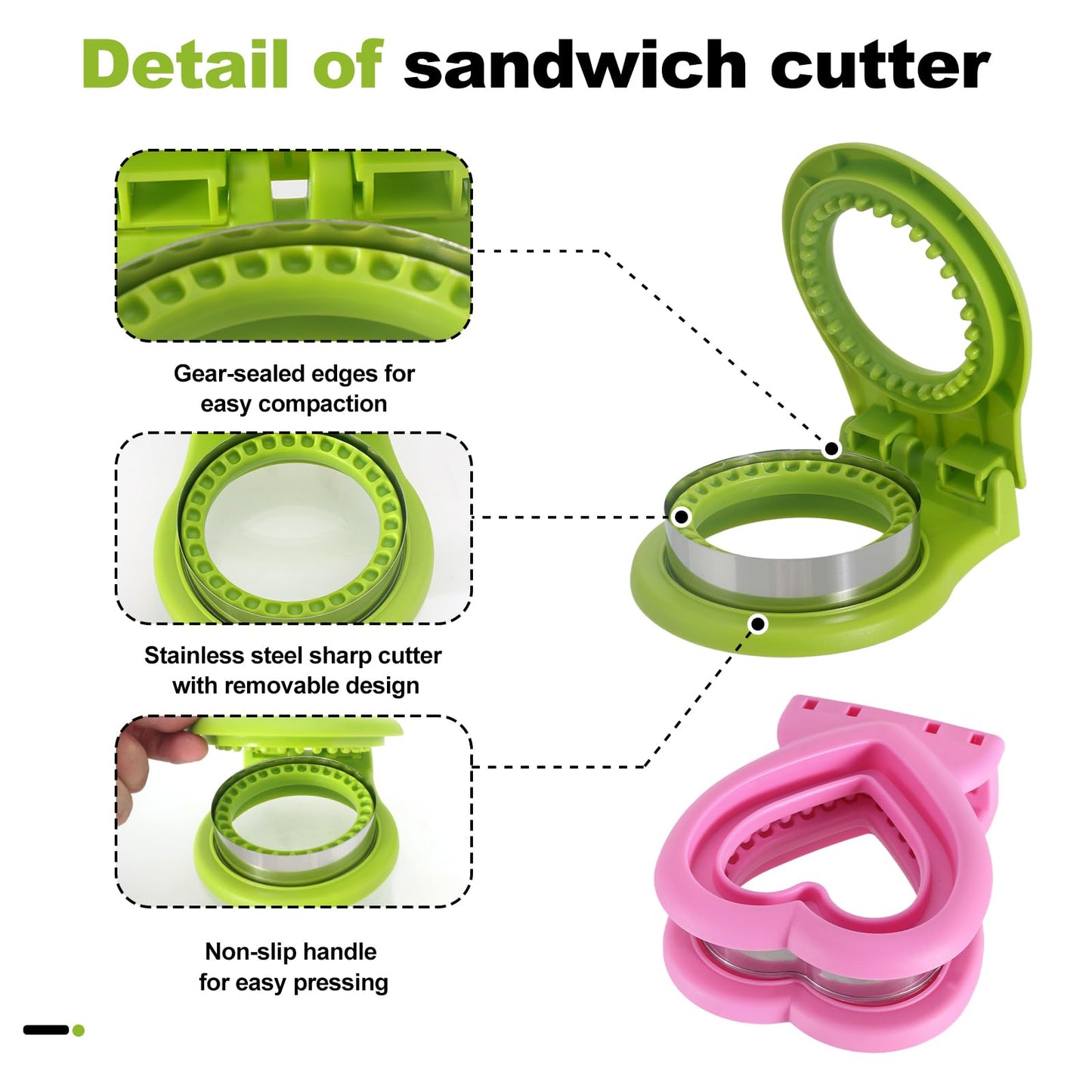 MULIRE Uncrustable Sandwich Cutter for Kids Lunch,2-Pack Sandwich Cutter Circle& Heart Shape Cutter & Sealer for Kids Breakfast and Lunchboxes