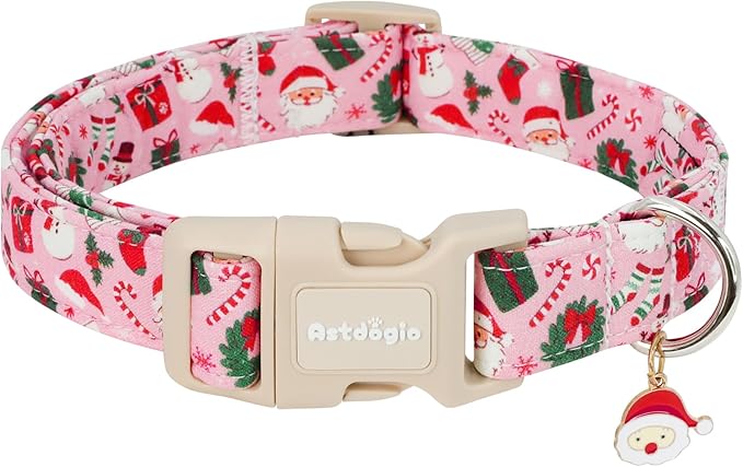 Astdogio Christmas Dog Collar - Adjustable Festive Santa & Snowman Collar for Small Medium Large Dogs with Dangling Charm, Cute Holiday Puppy Collar for Photos, Pet Parties & Gifting-XS