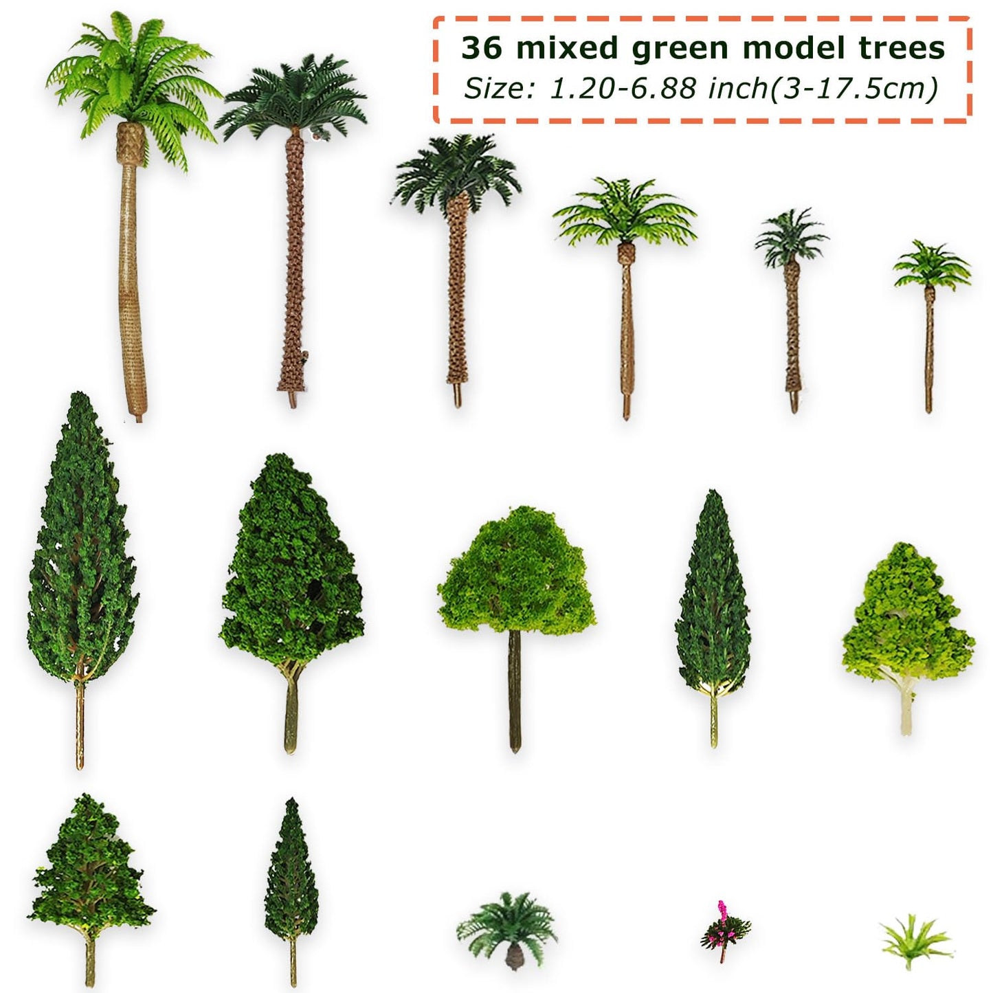 QuarenDen 42Pcs Diorama Supplies Kit, Model Trees, Miniature Palm Trees, Architecture Tree, Decorative Sand, Stone, Grass, Moss Stick,Scenery Basing Material Kit for DIY Craft, Model Train Scenery
