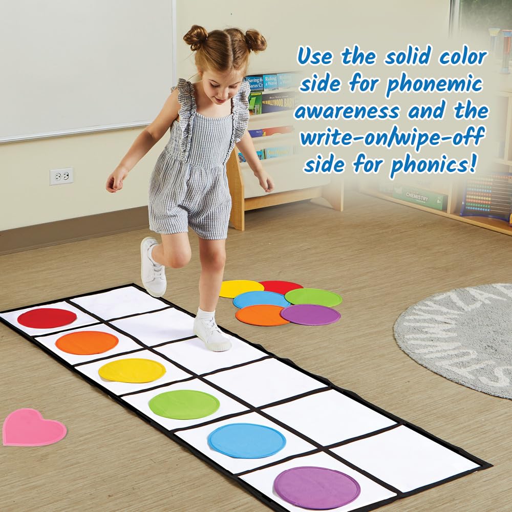 hand2mind Elkonin Box Floor Mat Activity Set, Phonemic Awareness, Phonics Games, Science of Reading Classroom Materials, Toddler Gross Motor Toys, Kids Active Play, Preschool Classroom Must Haves