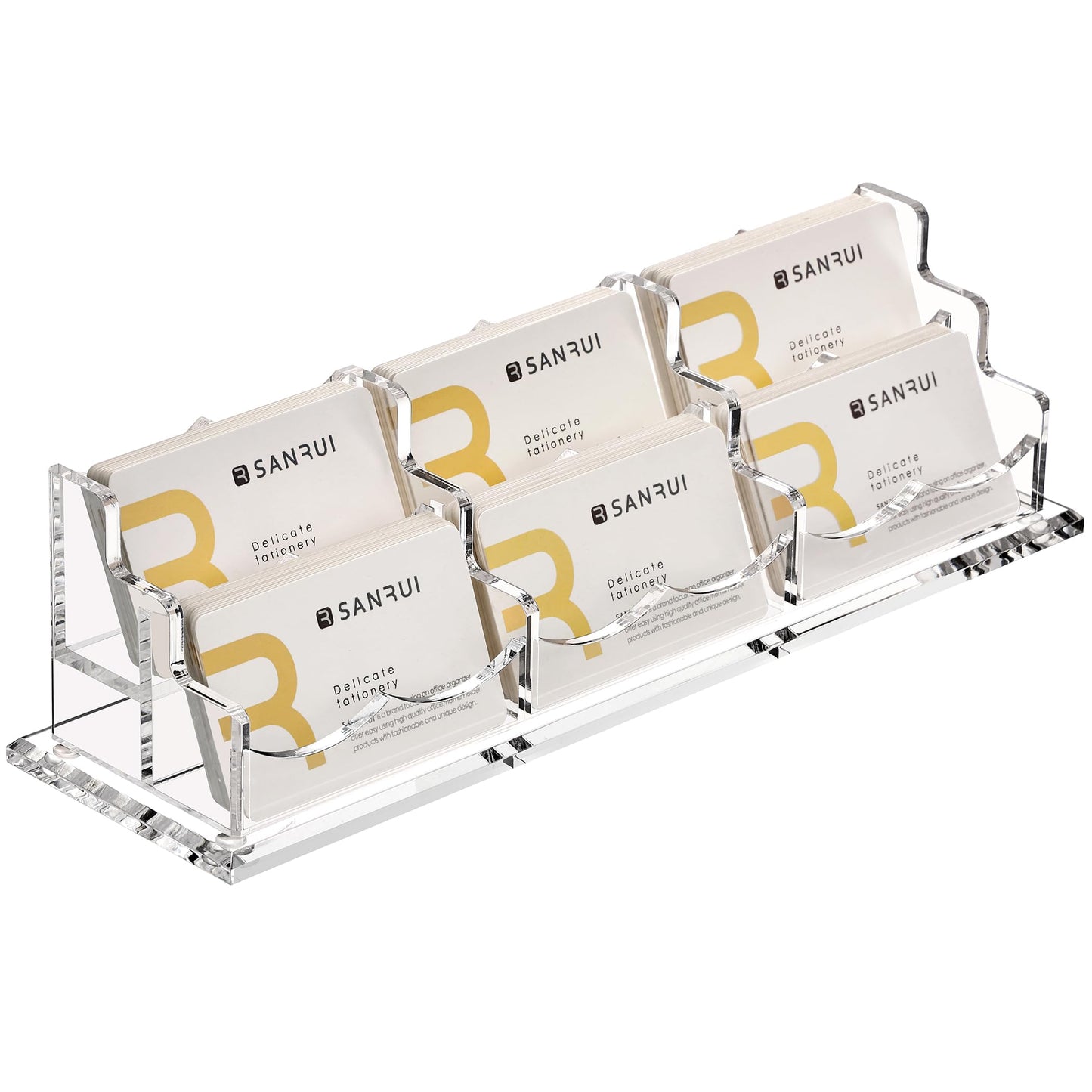 SANRUI Acrylic Business Card Display Holder for Desk, Clear Multiple Desktop Business Card Stand Organizer Storage, for Exhibition, Home, Office,2 Tier 6 Pocket, 360 Card Capacity