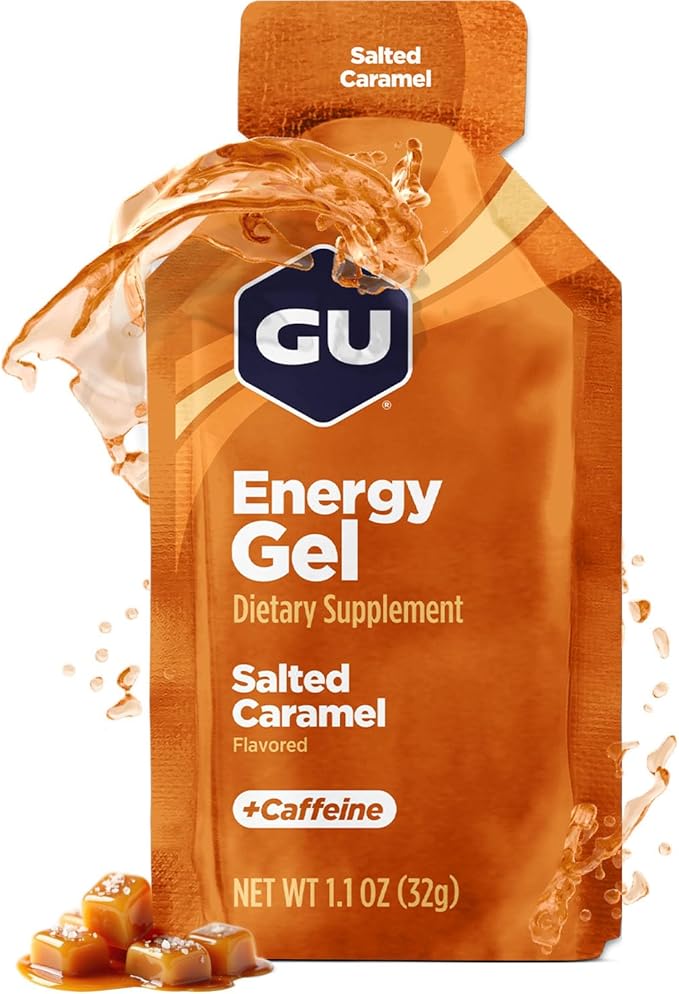 GU Energy Original Sports Nutrition Energy Gel, Vegan, Gluten-Free, Kosher, and Dairy-Free On-the-Go Energy for Any Workout, 24-Count, Salted Caramel
