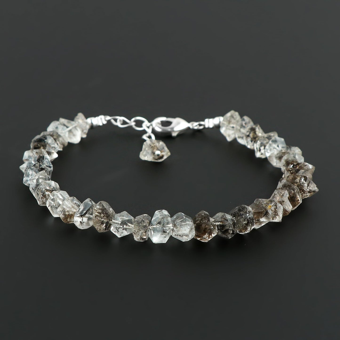 CRYSTALINES Natural Raw Black Herkimer Diamond Quartz Gemstone Bracelets, Rough Quartz Stones Dainty Handmade Boho Bracelet, Healing Crystals Silver Plated Jewelry, Christmas Gift