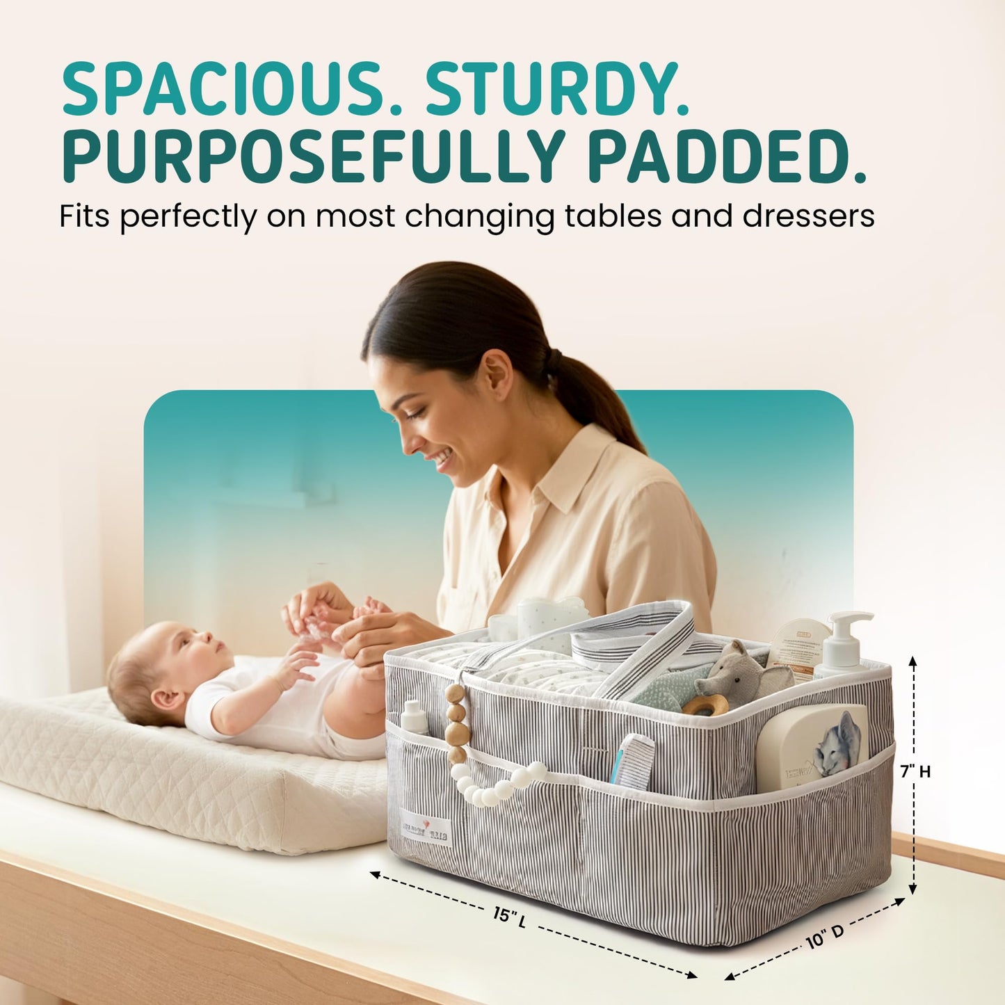 Lily Miles Baby Diaper Caddy Organizer - Large Tote Bag for Newborn essentials Boy or Girl - Baby Shower Basket - Nursery Must Haves - Registry Favorites - Newborn Caddie Car Organizer