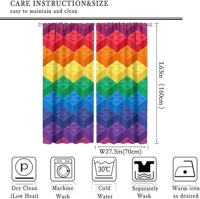 Colorful Building Blocks Cartoon Toy Printed Curtains, Bedroom, Living Room, Architecture, Curtains, Fun Brick 3D Design Curtains, Children's Living Room, Window Treatment Panels 2 Panels 55x63in