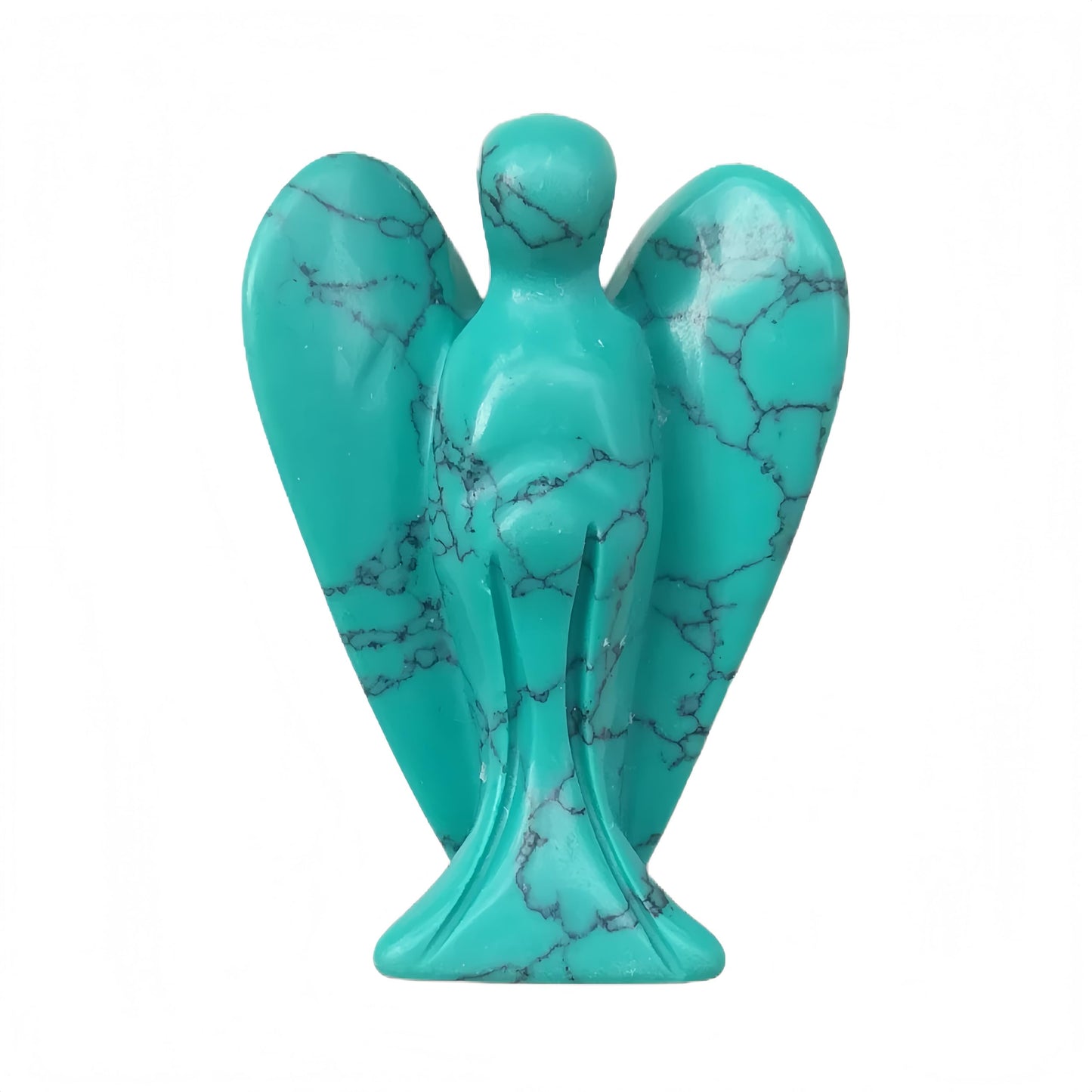 Afucats Synthetic Green Howlite Turquoise Healing Guardian Angel Indoor Decorative Stone,1.5 Inches Carving Pocket Palm Statue,Gift for Her Christmas Décor