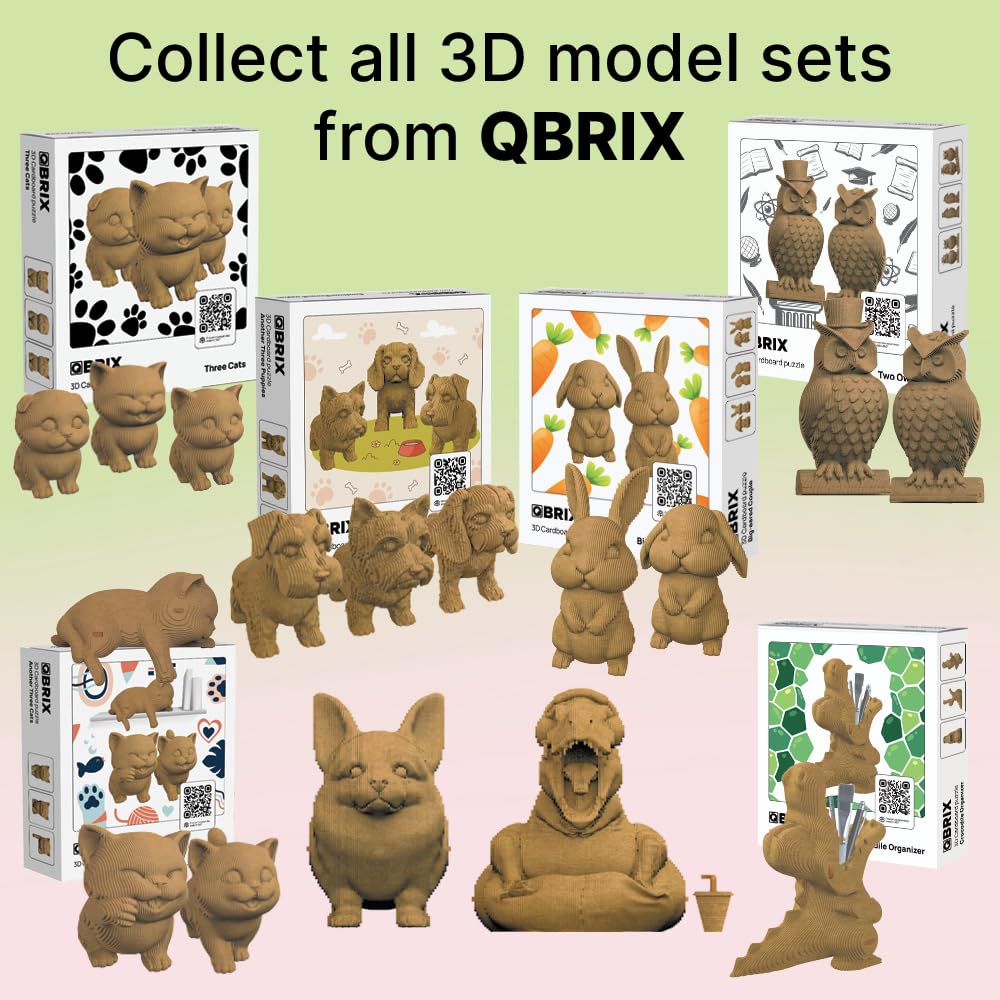 QBRIX Big-Eared Couple 3D Puzzles for Adults, 3D Model Kit for Teens, DIY Crafts for Home Decor, Original Gift for Boys&Girls 14+, Cardboard Model Building Kit