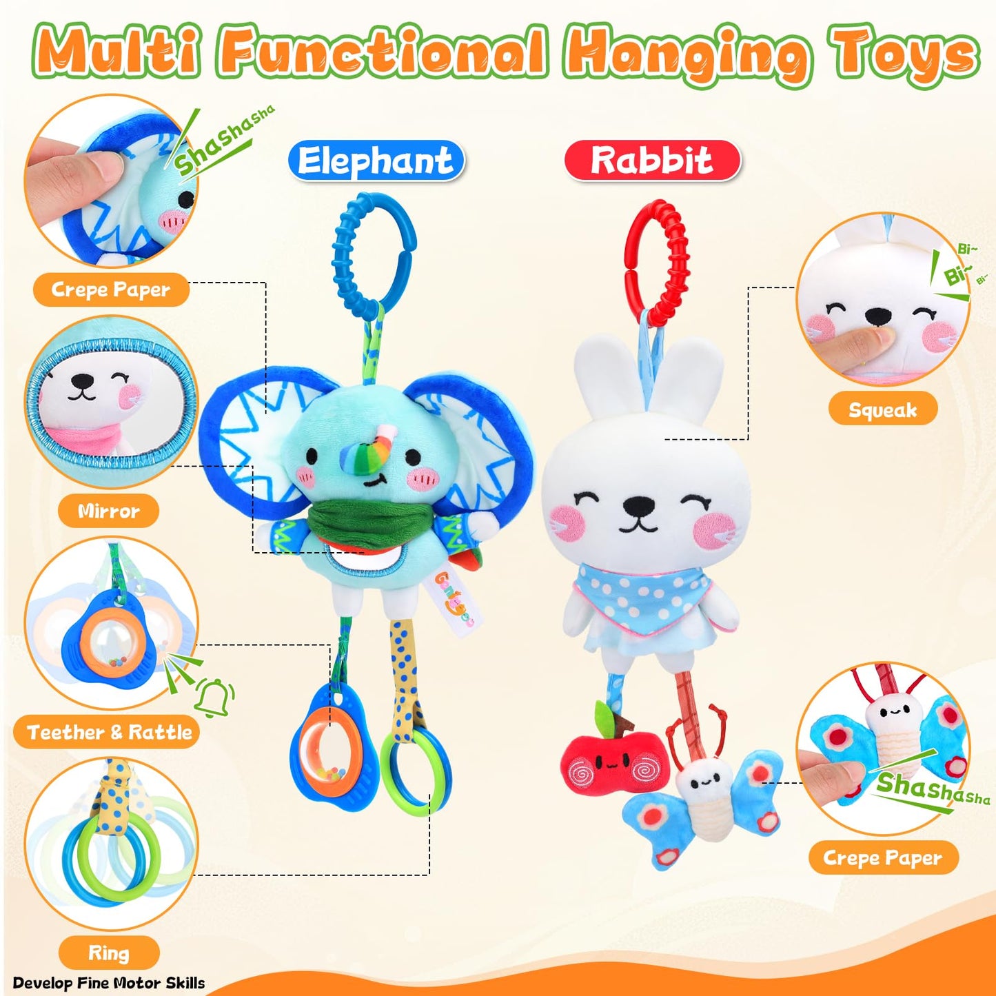 YELUFT Baby Toys for 0 3 6 9 12 Months, Baby Hanging Toys, Car Seat Stroller Crib Gym Baby Rattle Toys with Teether for Newborn Infants Toddlers Baby Boys Girls Gifts
