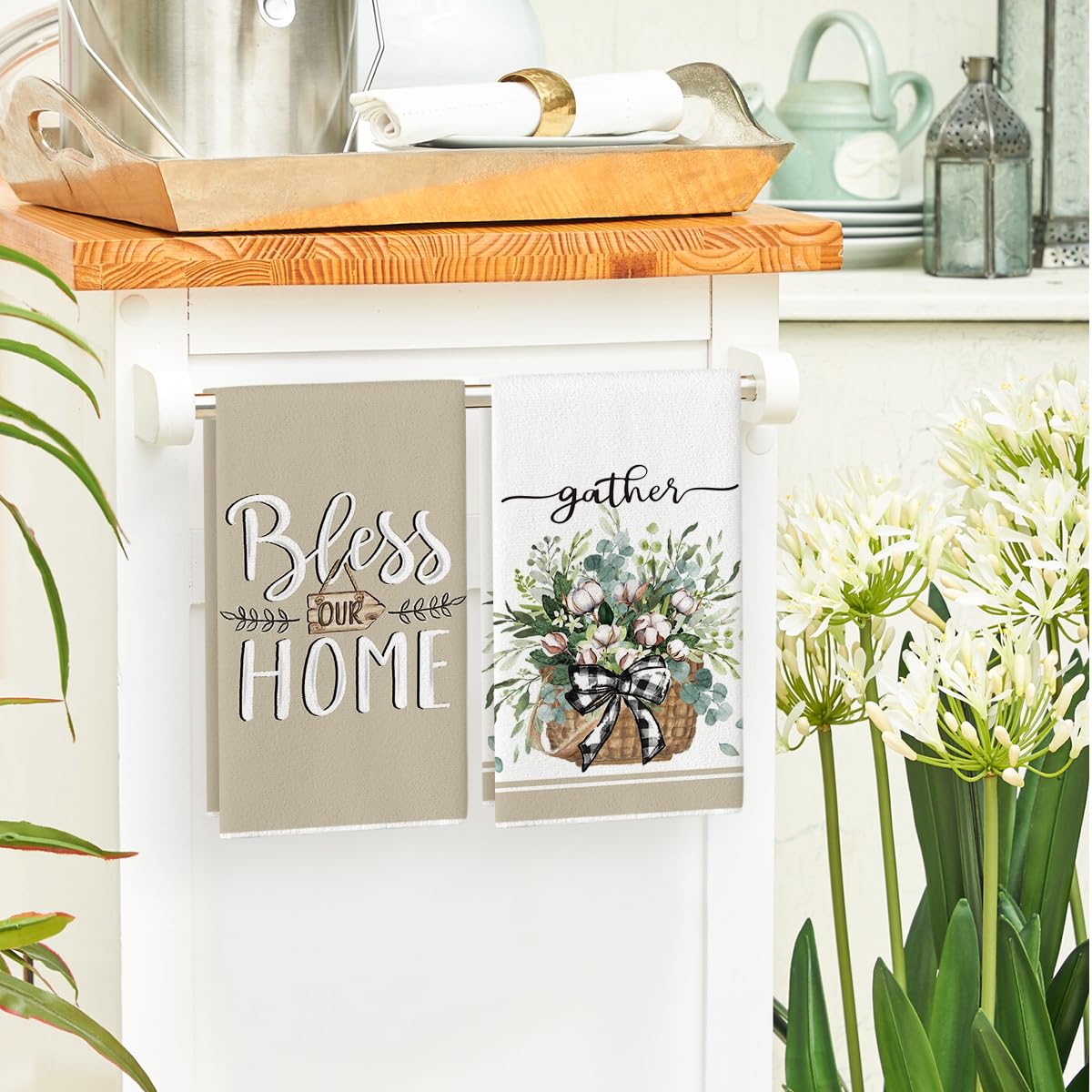 Artoid Mode Eucalyptus Truck Flowers Basket Spring Kitchen Towels Dish Towels, 18x26 Inch Farmhouse Decoration Hand Towels Set of 4